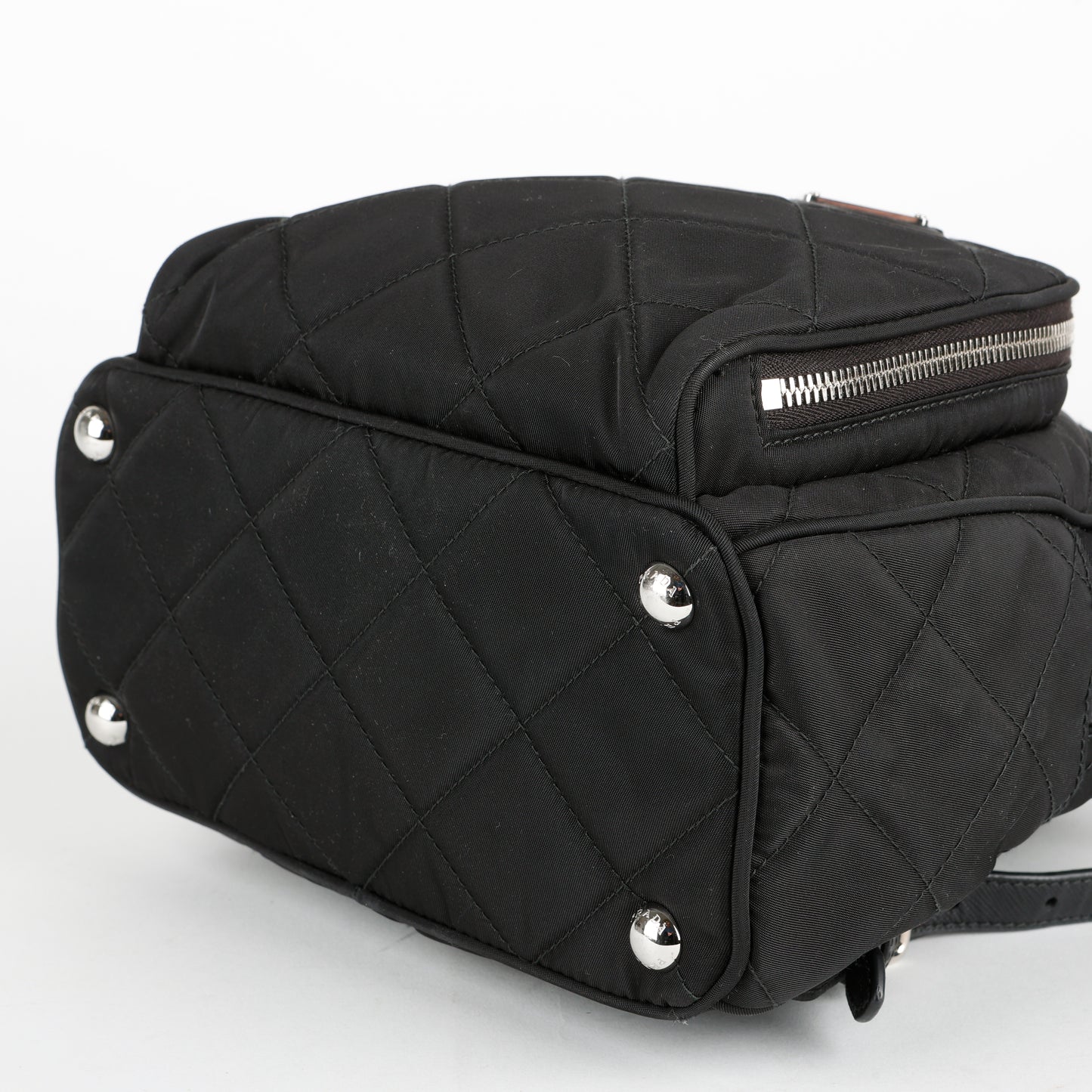Black Quilted Nylon Zipper Backpack