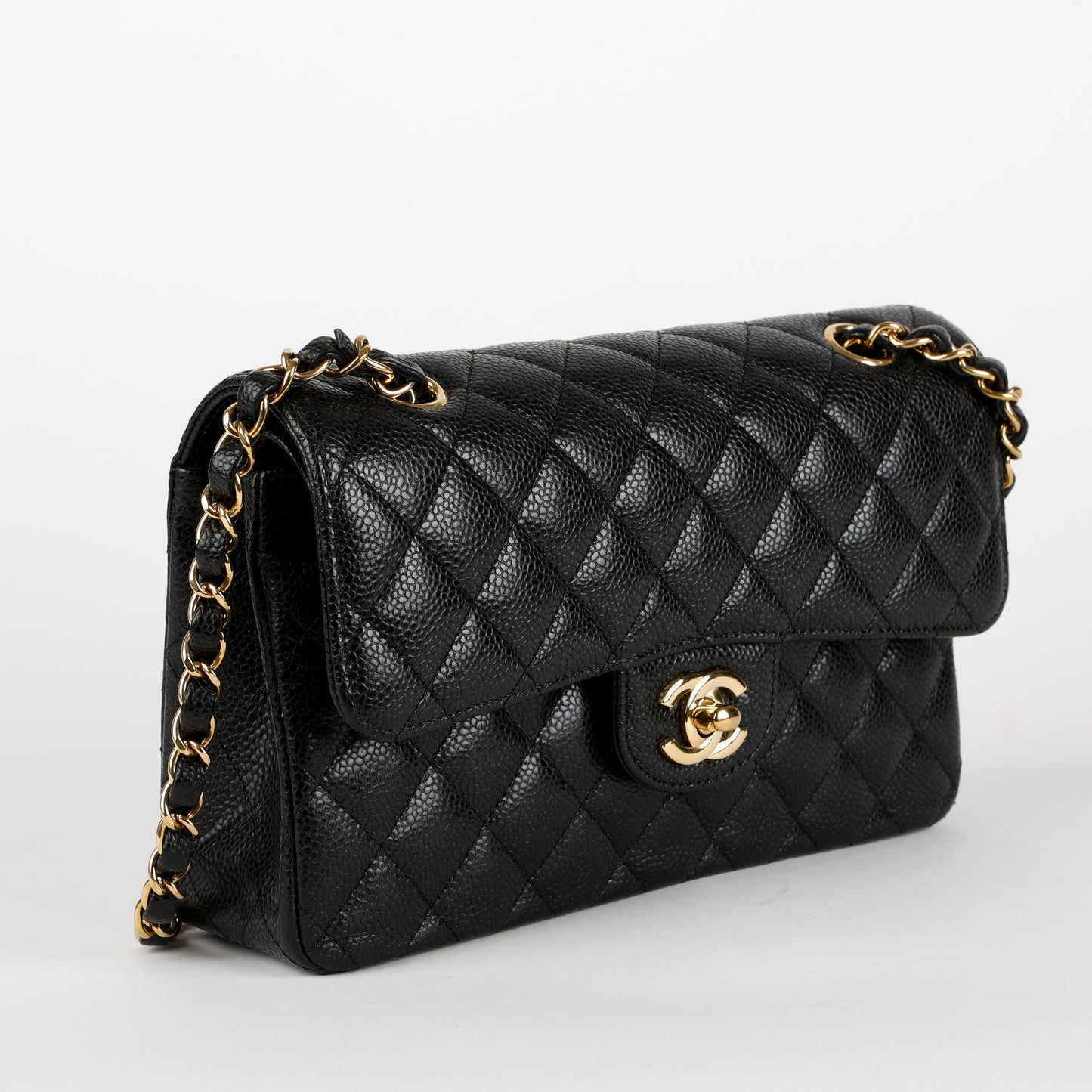 Small Double Flap, Black Caviar Gold Hardware