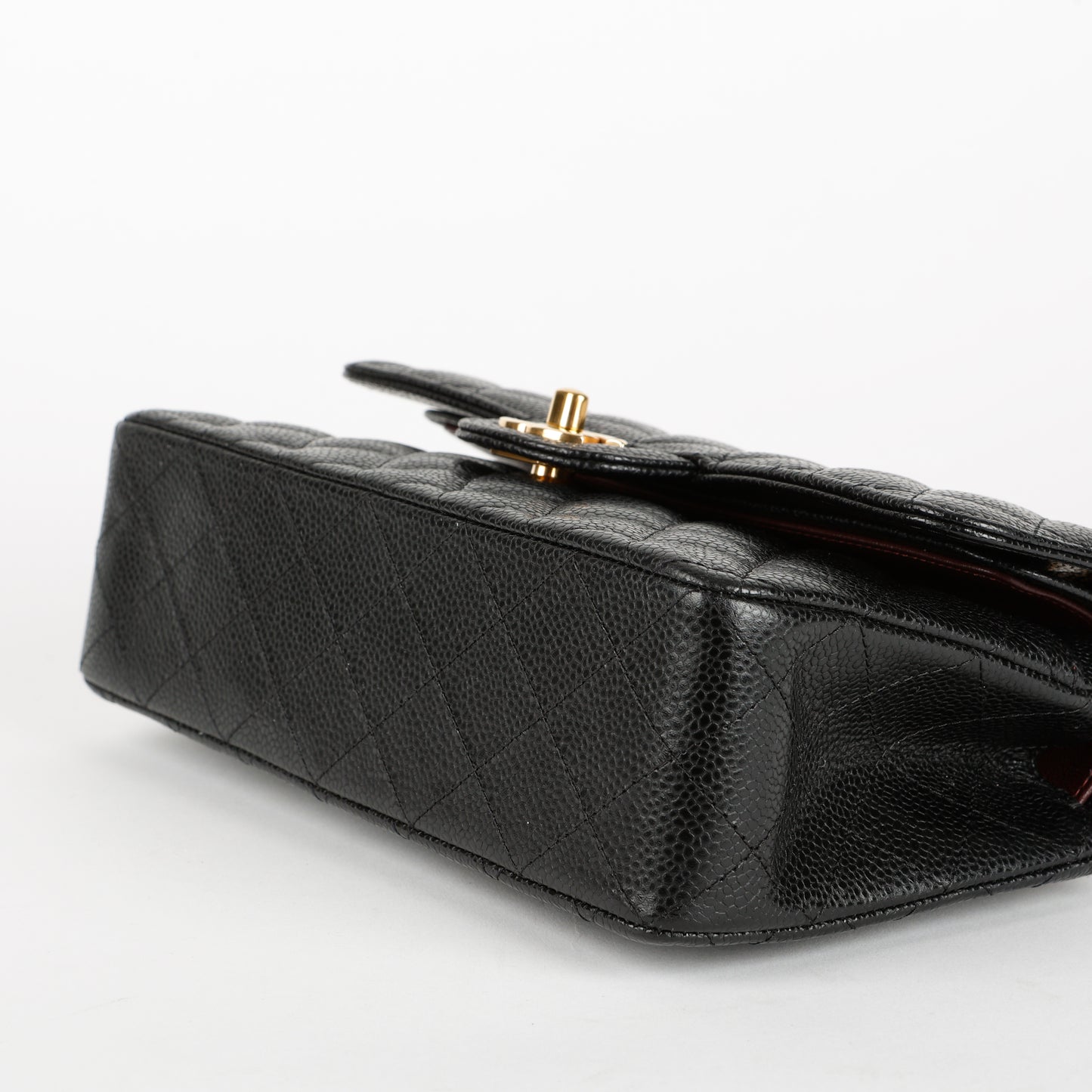 Small Double Flap, Black Caviar Gold Hardware