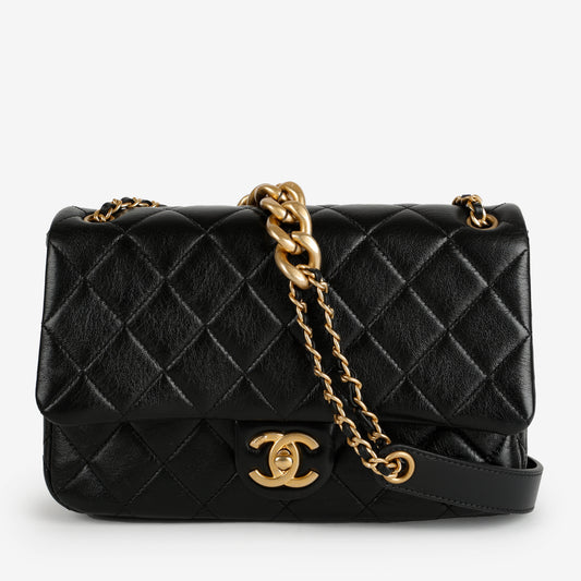 Black Calfskin Seasonal Flap Gold Hardware