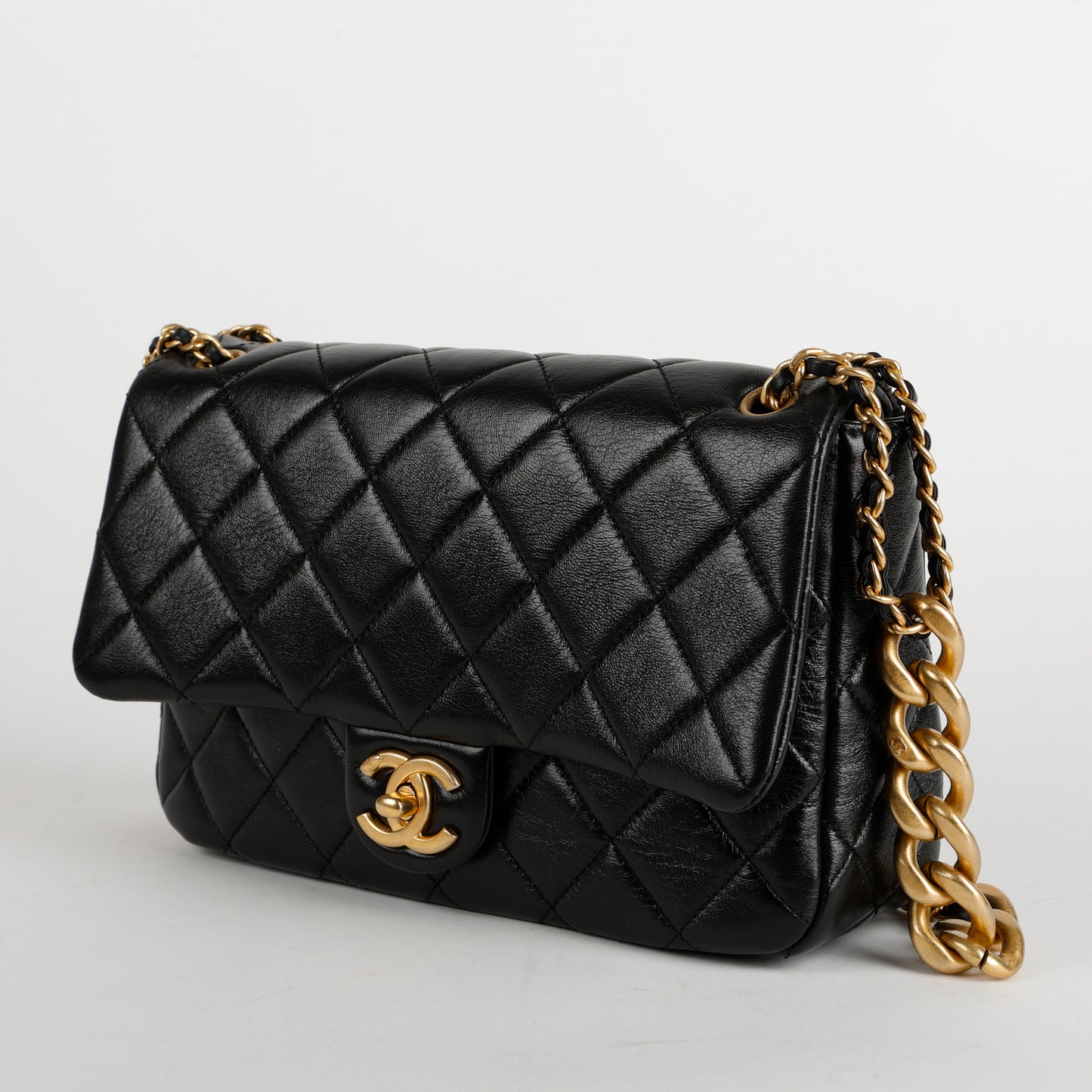 Black Calfskin Seasonal Flap Gold Hardware