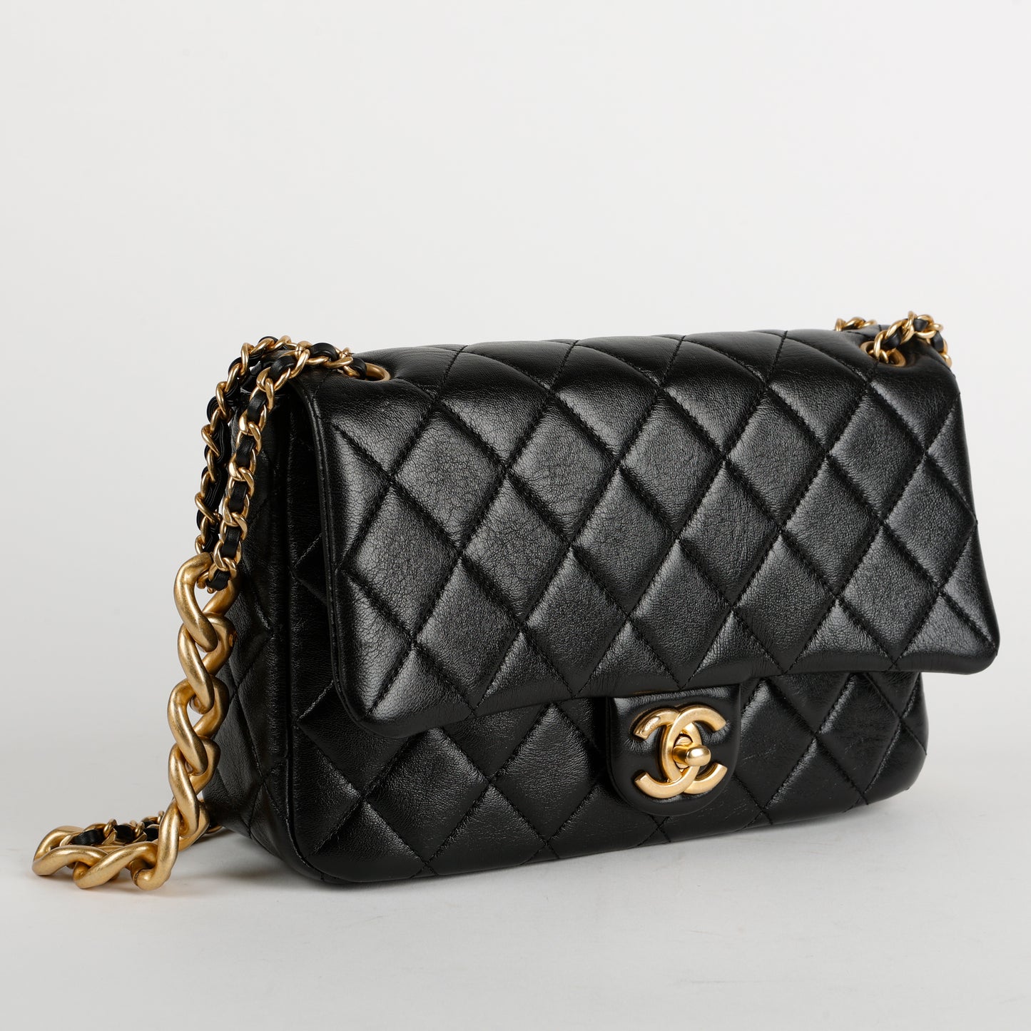Black Calfskin Seasonal Flap Gold Hardware