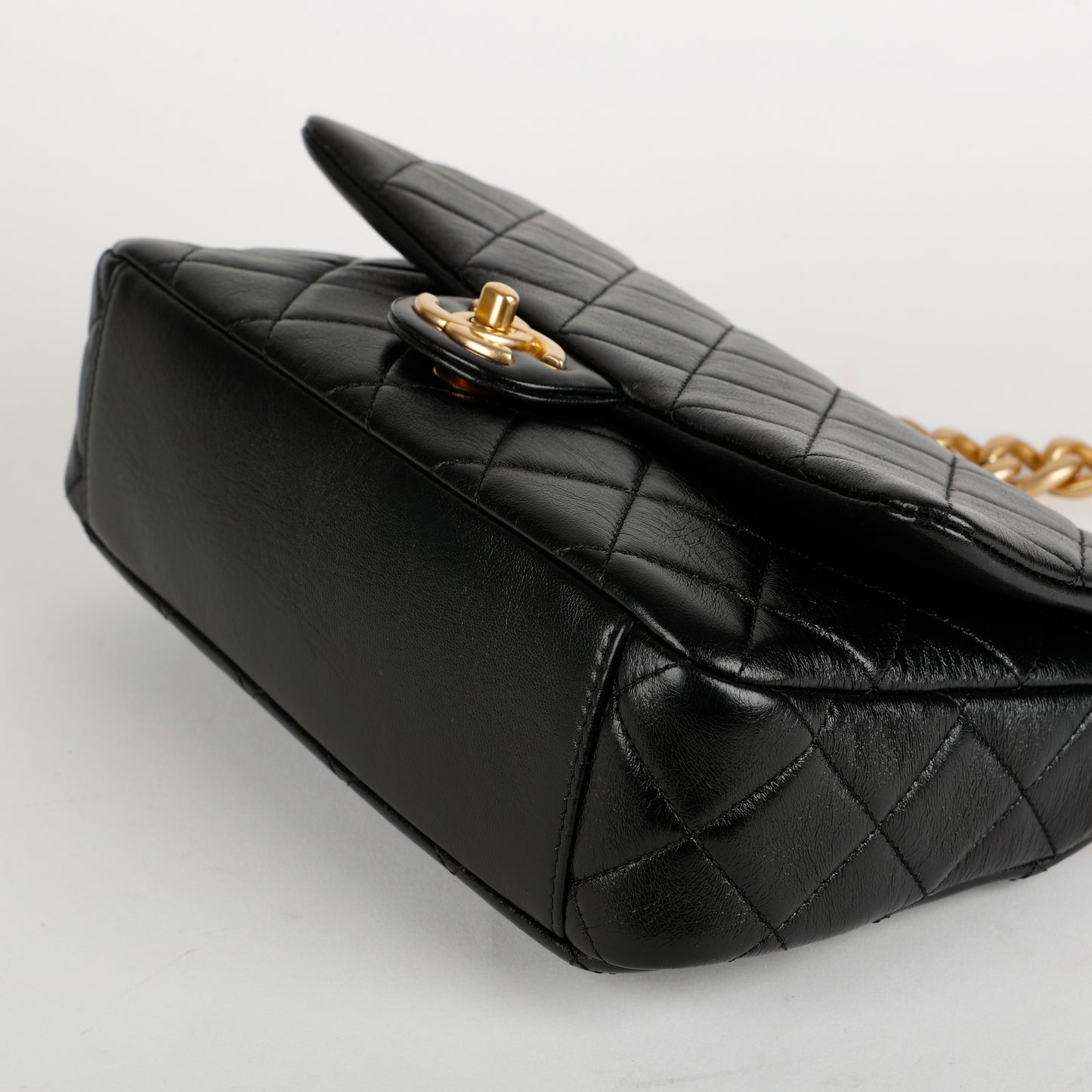 Black Calfskin Seasonal Flap Gold Hardware