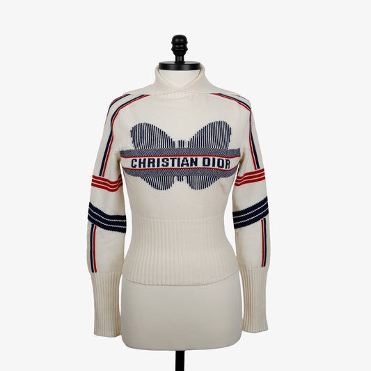 Alps Standard Collar Sweater, White/Navy/Red (Size 6)