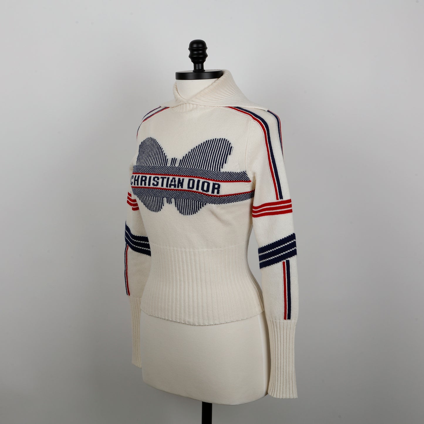 Alps Standard Collar Sweater, White/Navy/Red (Size 6)