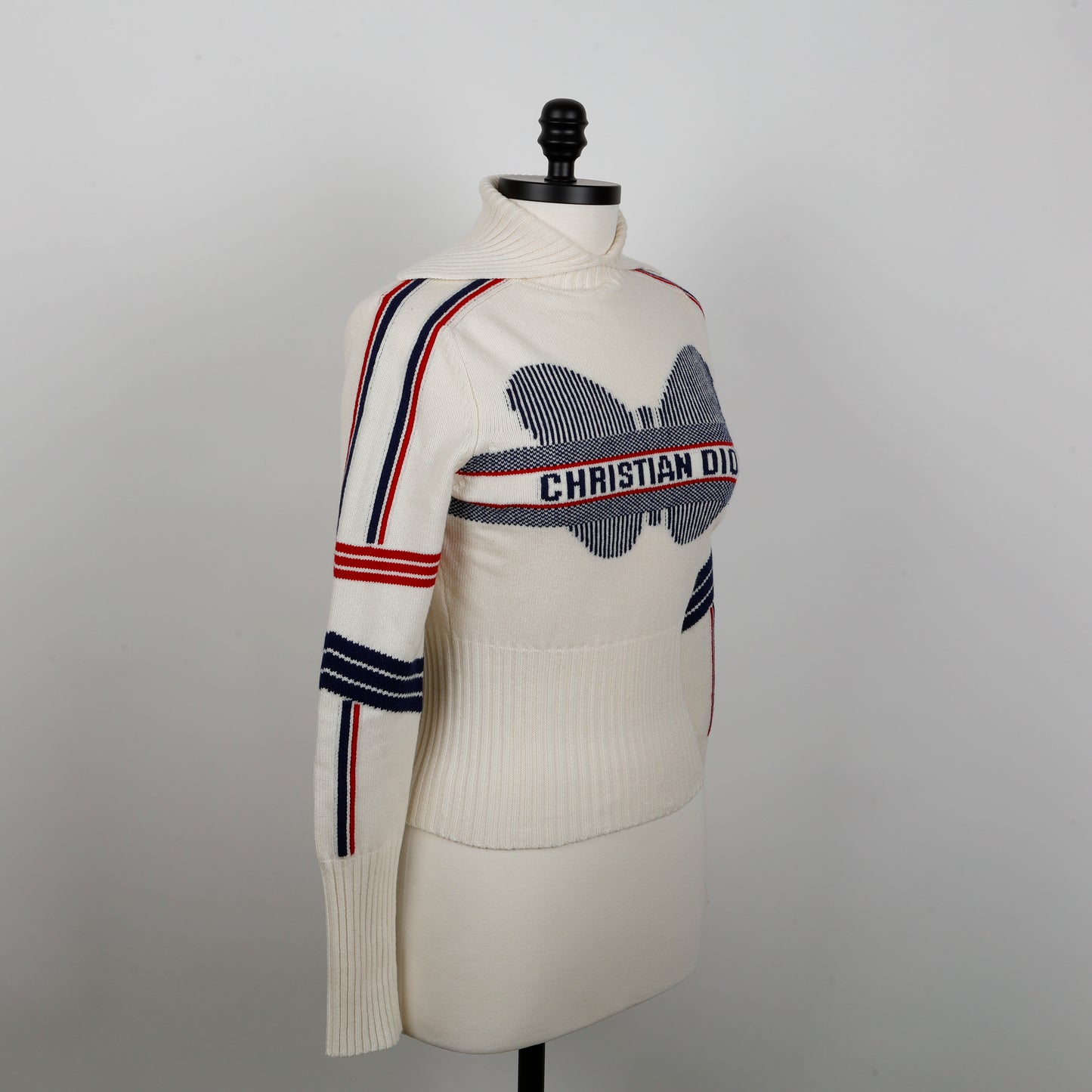 Alps Standard Collar Sweater, White/Navy/Red (Size 6)