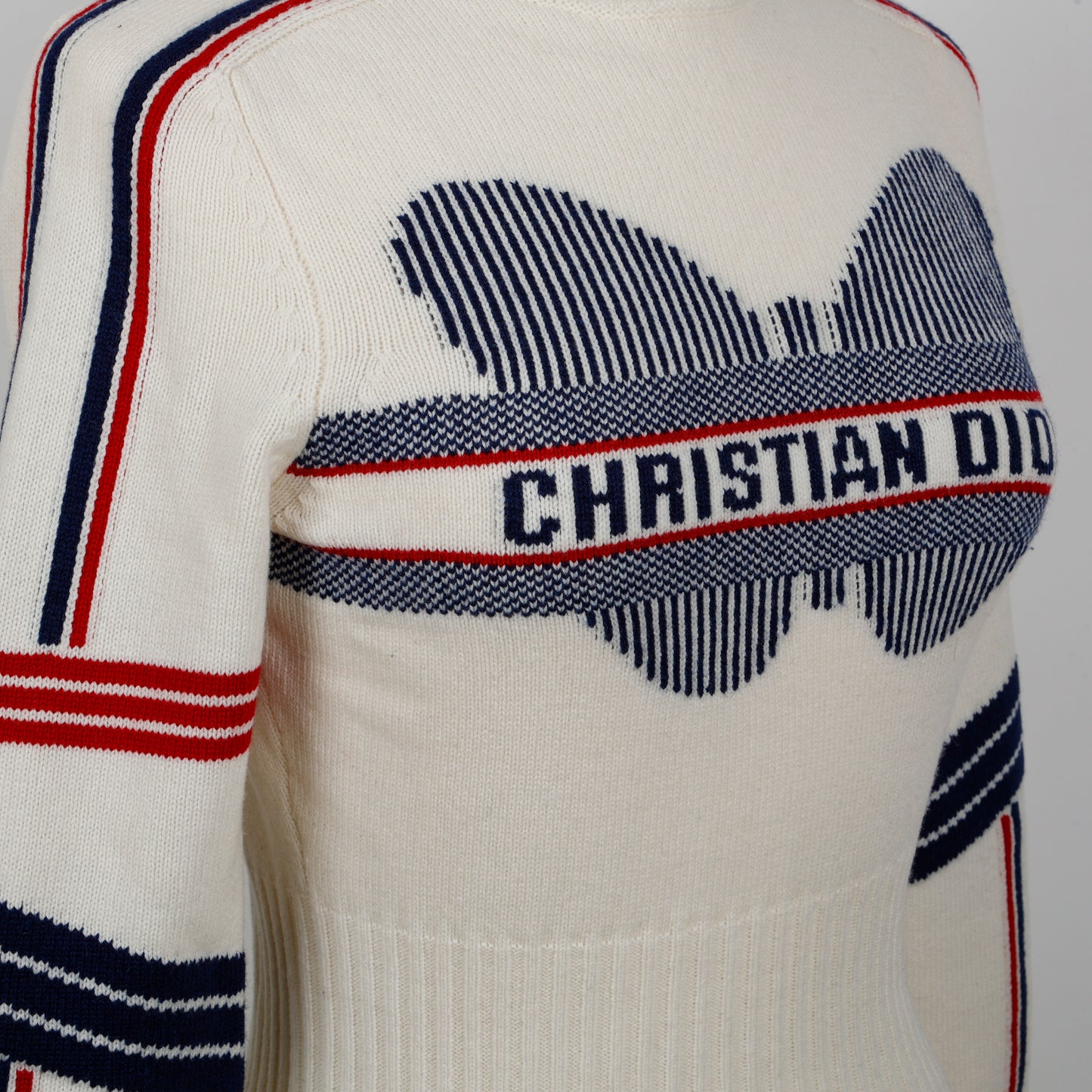 Alps Standard Collar Sweater, White/Navy/Red (Size 6)