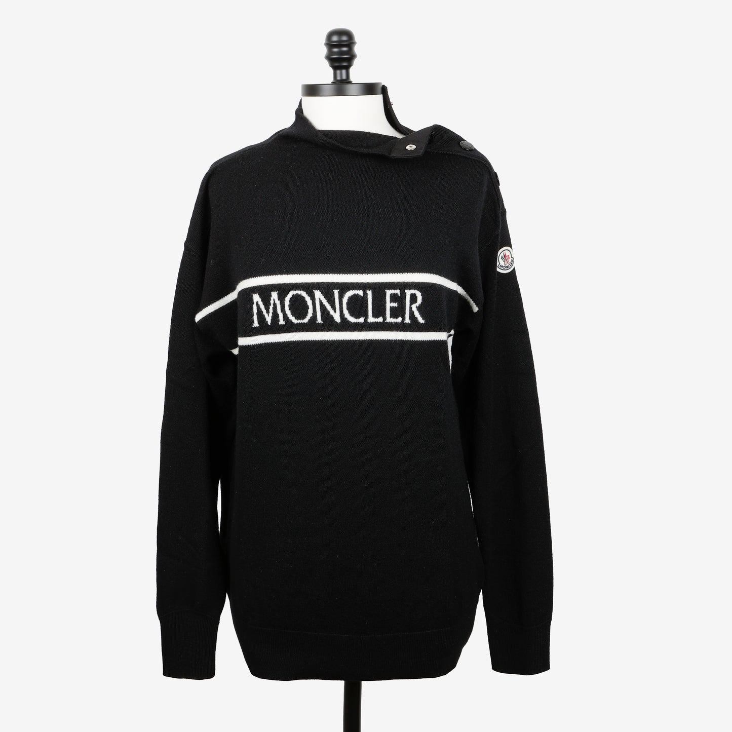 Mock Neck Shoulder Sweater, Black/White (Size M)