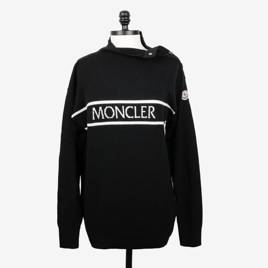 Mock Neck Shoulder Sweater, Black/White (Size M)