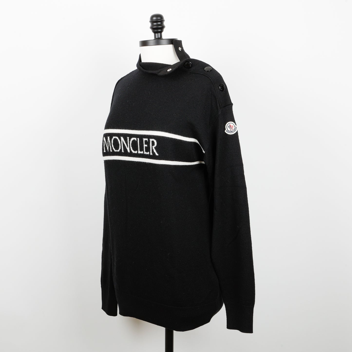 Mock Neck Shoulder Sweater, Black/White (Size M)