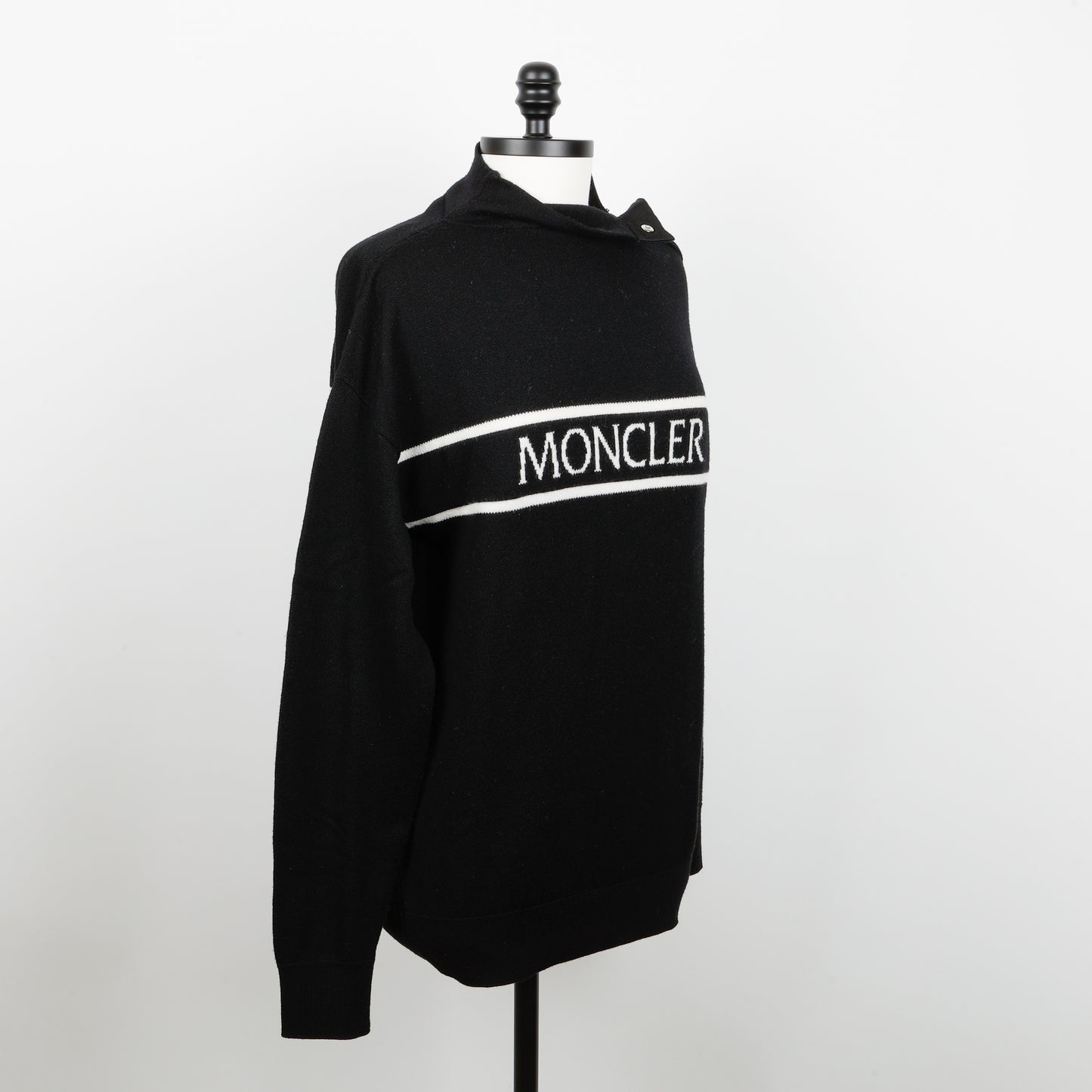 Mock Neck Shoulder Sweater, Black/White (Size M)