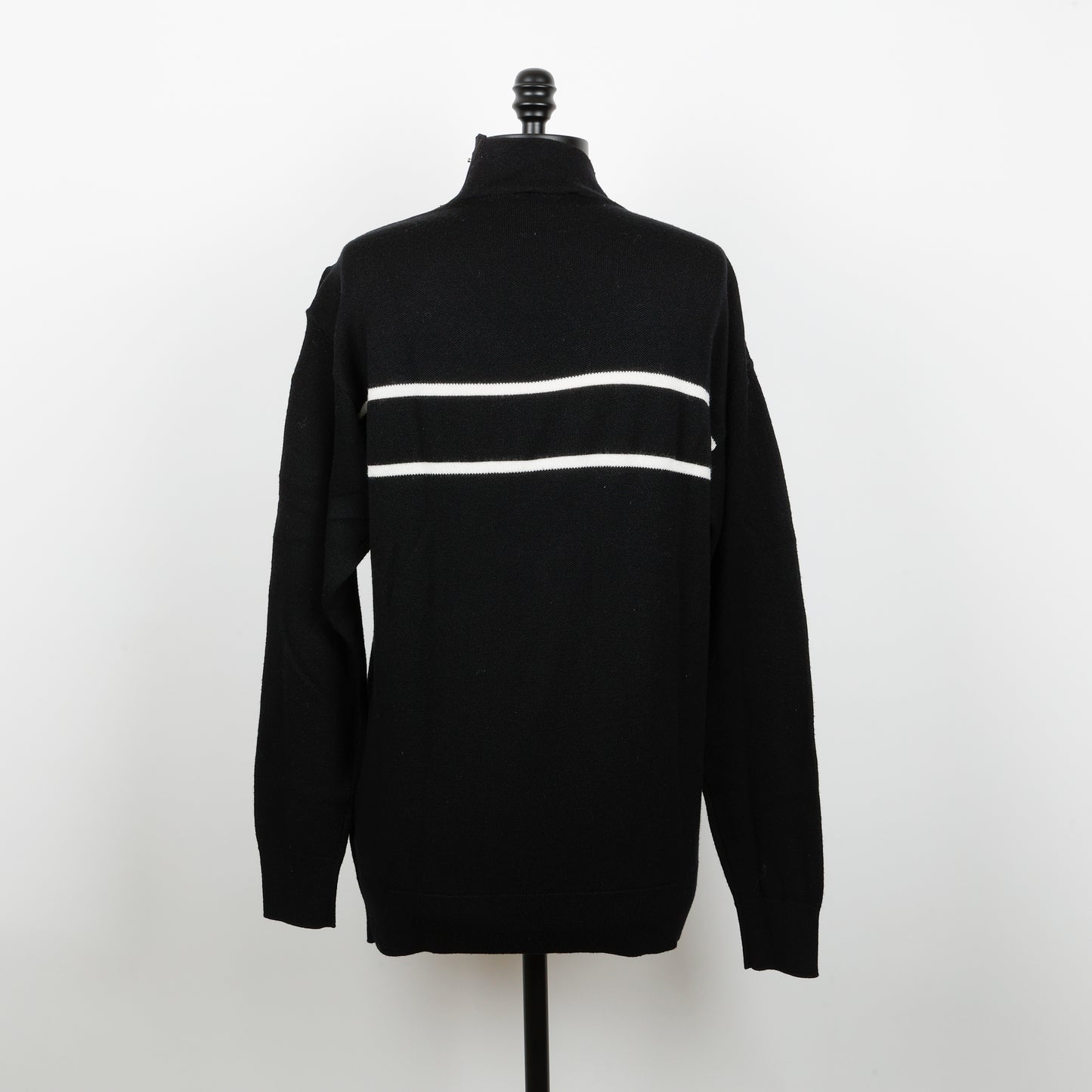 Mock Neck Shoulder Sweater, Black/White (Size M)