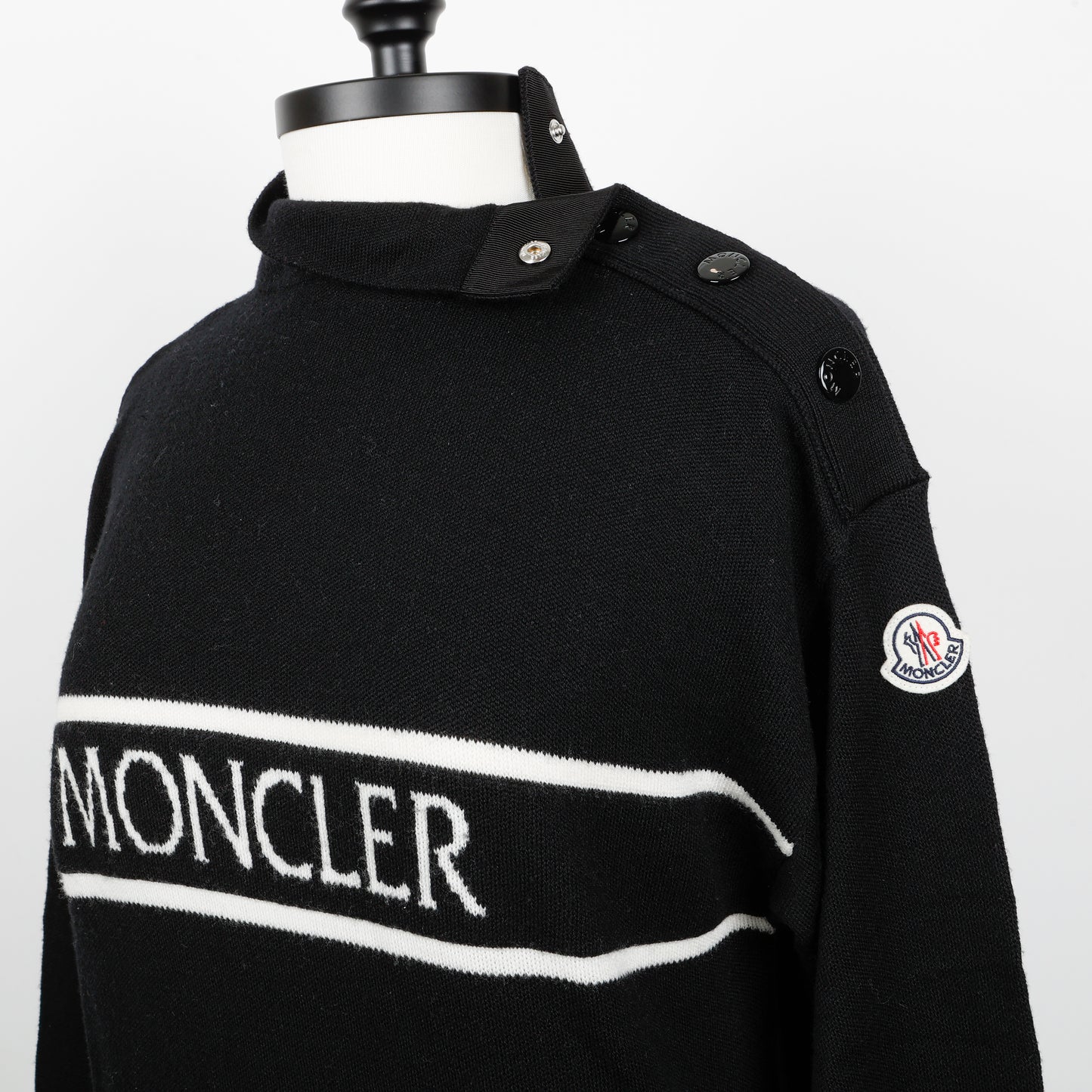 Mock Neck Shoulder Sweater, Black/White (Size M)