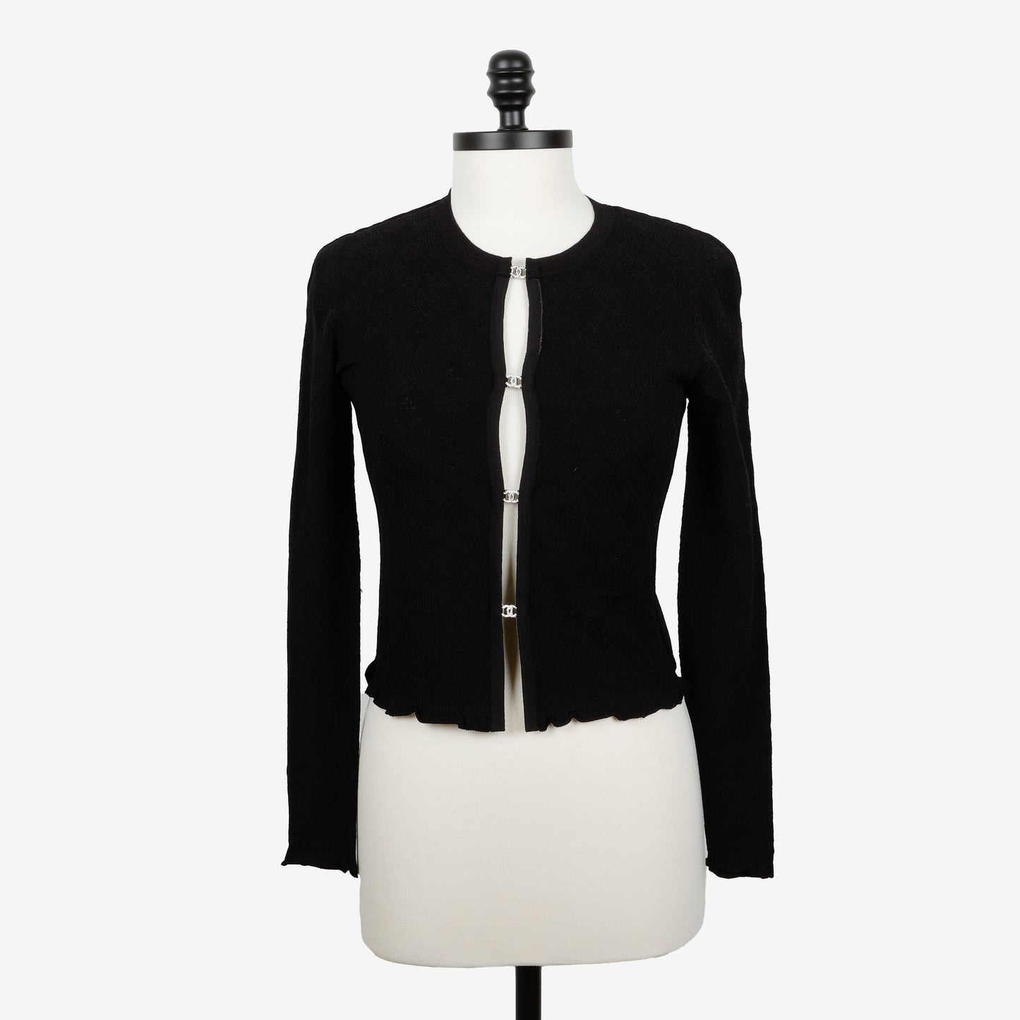 Black Cardigan CC Silver Crystal Buttons (Size 36)
