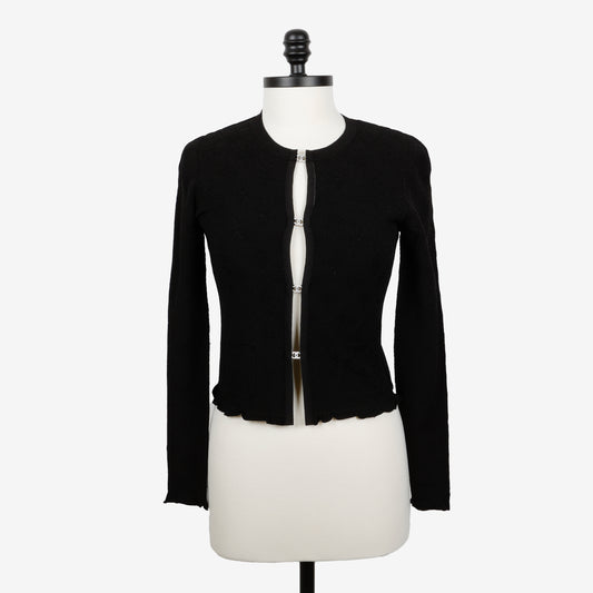 Black Cardigan CC Silver Crystal Buttons (Size 36)