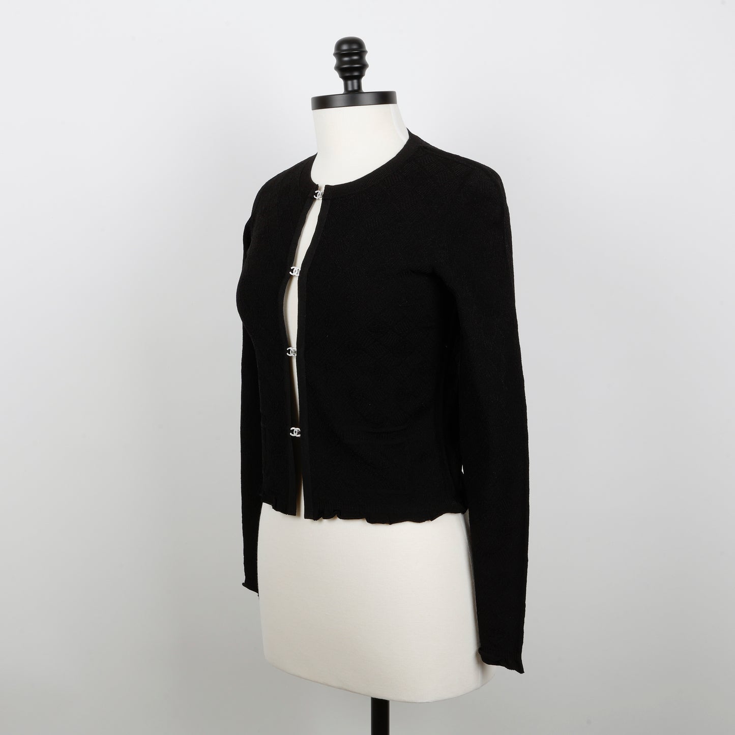 Black Cardigan CC Silver Crystal Buttons (Size 36)