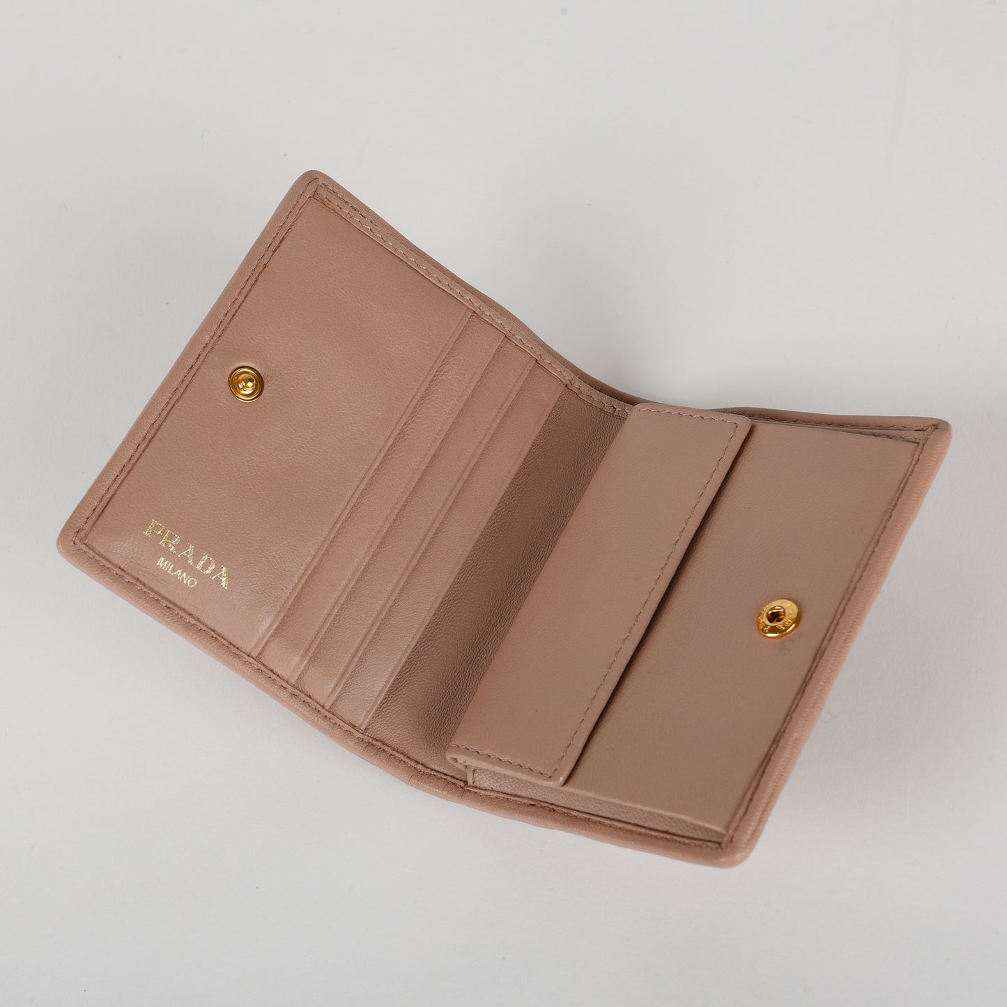 Nappa Gaufre Compact Wallet, Beige