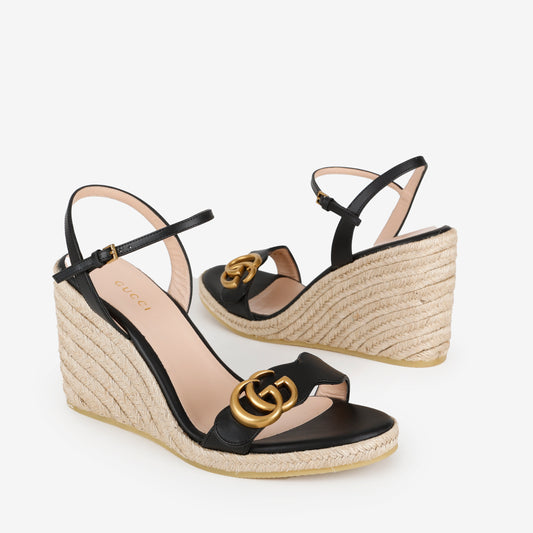 GG Monogram Espadrille Sandal Wedges, Black
