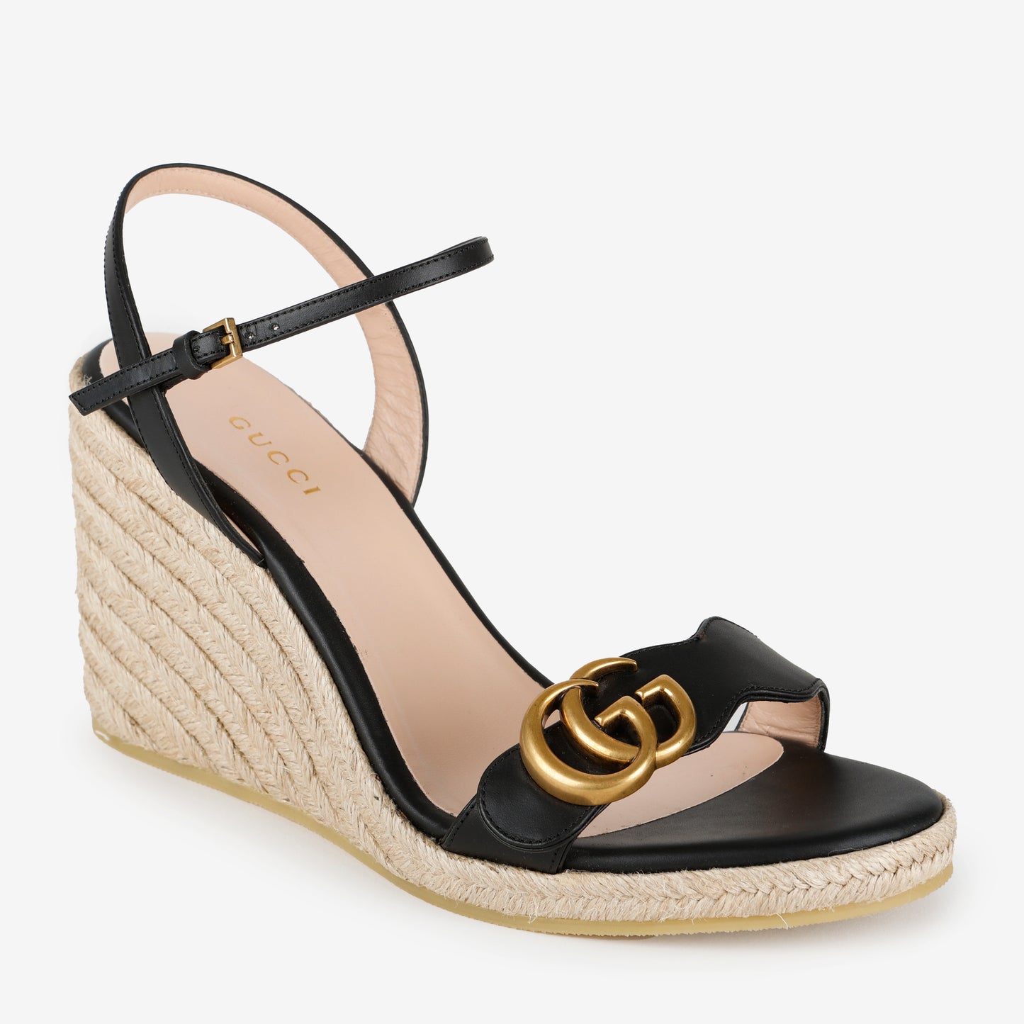 GG Monogram Espadrille Sandal Wedges, Black