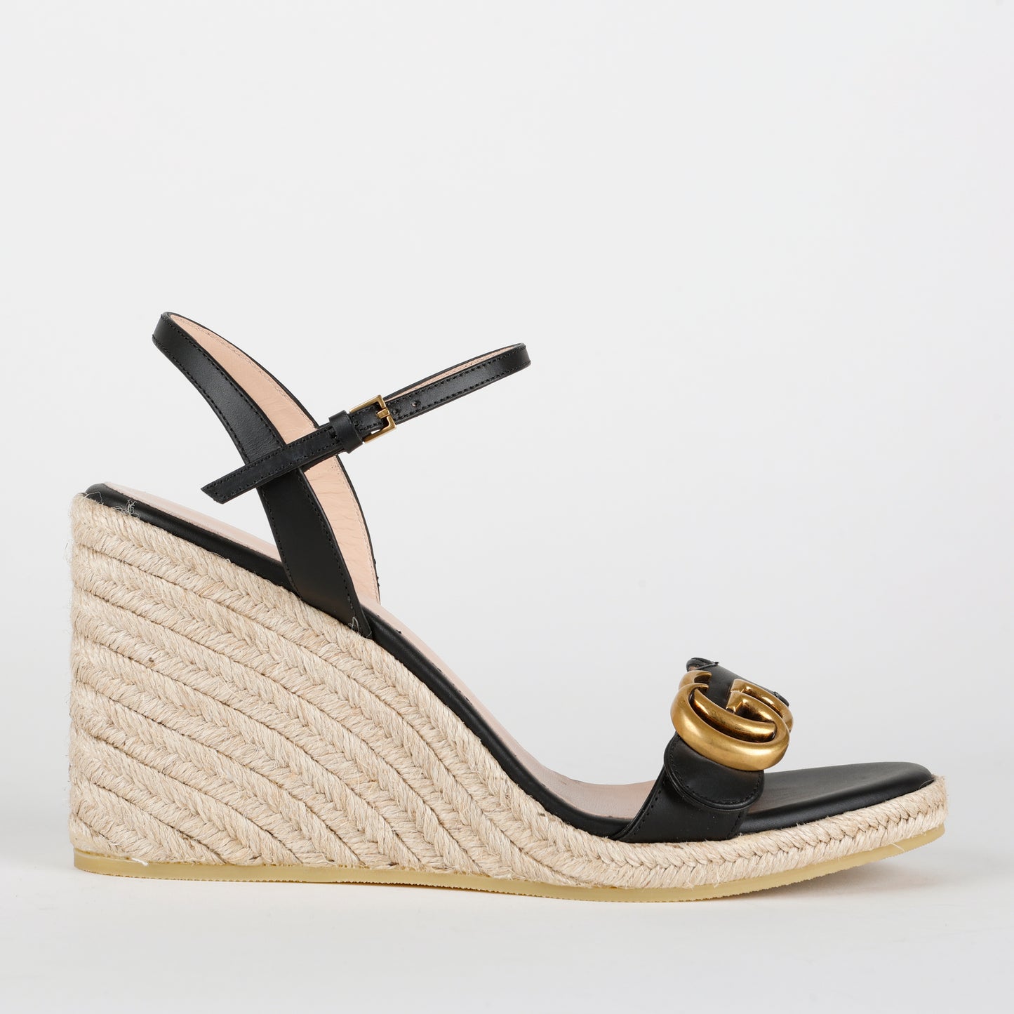 GG Monogram Espadrille Sandal Wedges, Black