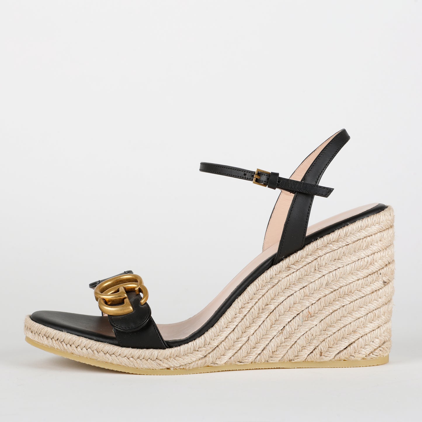 GG Monogram Espadrille Sandal Wedges, Black