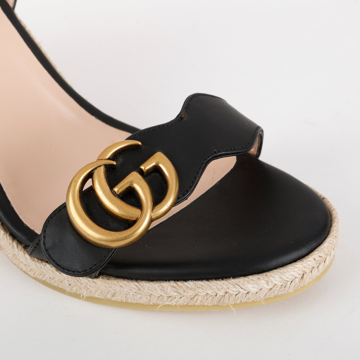 GG Monogram Espadrille Sandal Wedges, Black