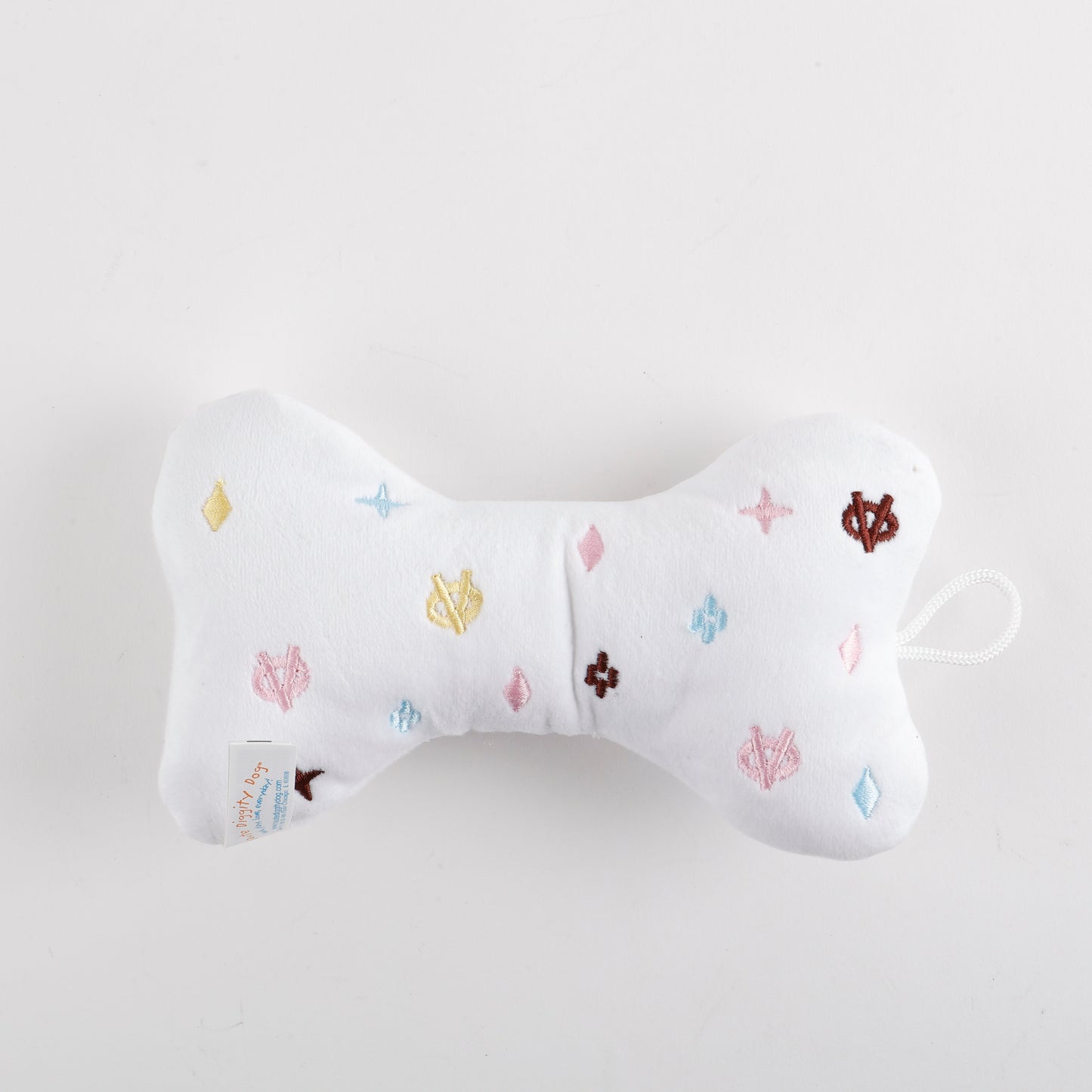 White Chewy Vuiton Bones Squeaker Dog Toy
