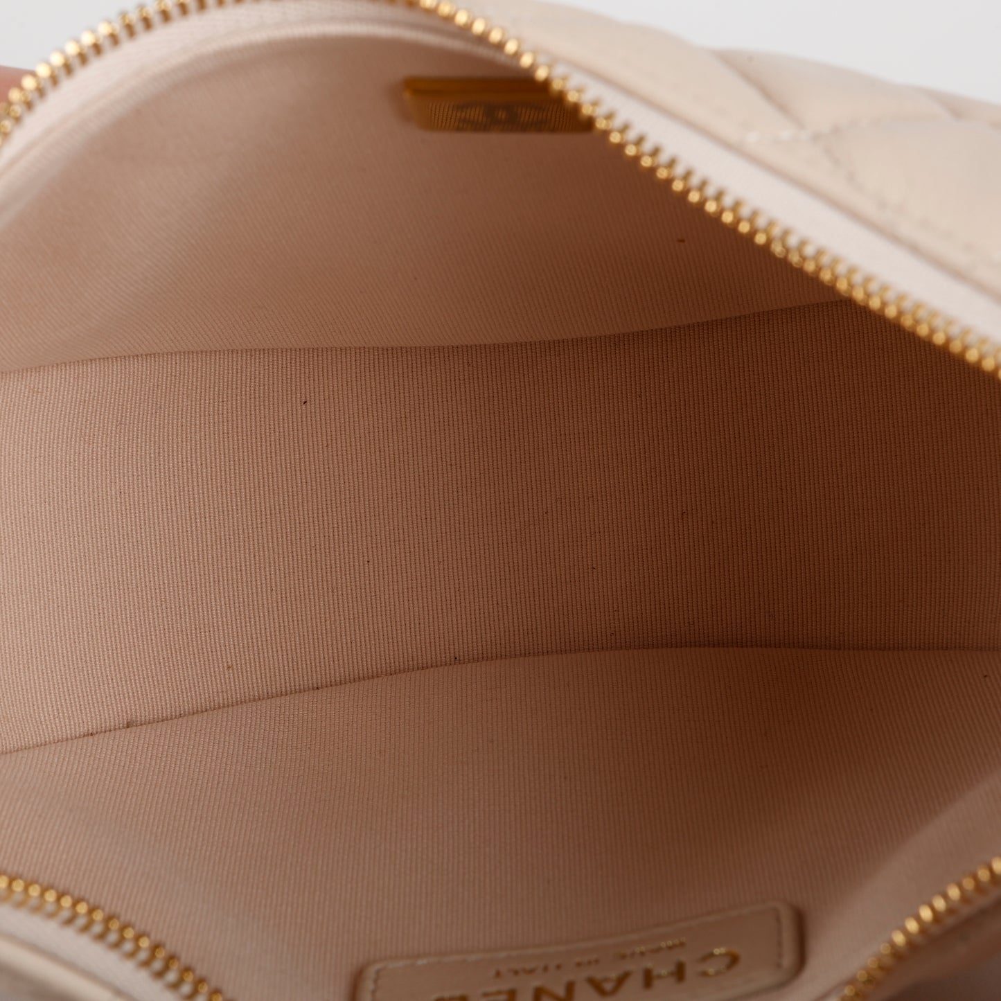 Small Chain Around Hobo, Beige Lambskin
