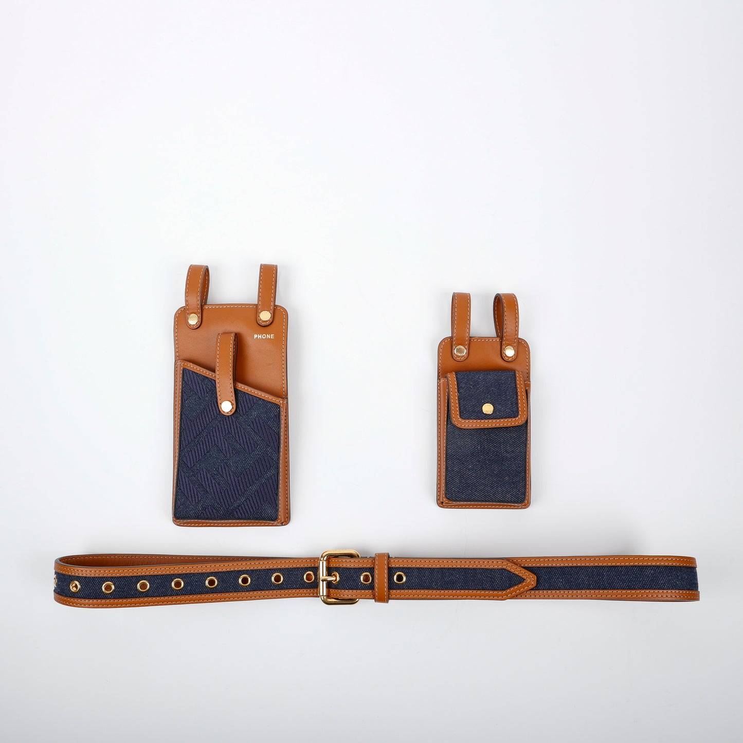Multi Accessory Belt, Denim/Brown Calfskin