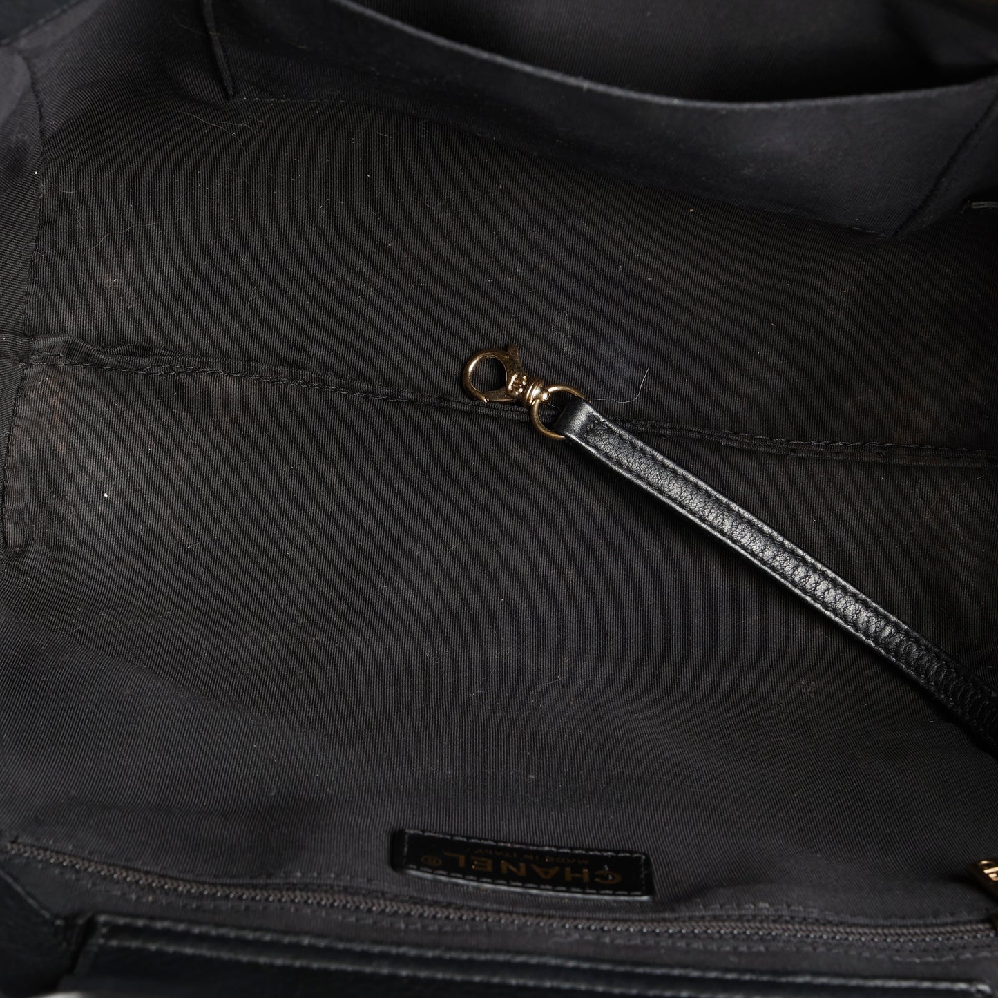 Small Quilted Shopping Tote, Black Bull Skin