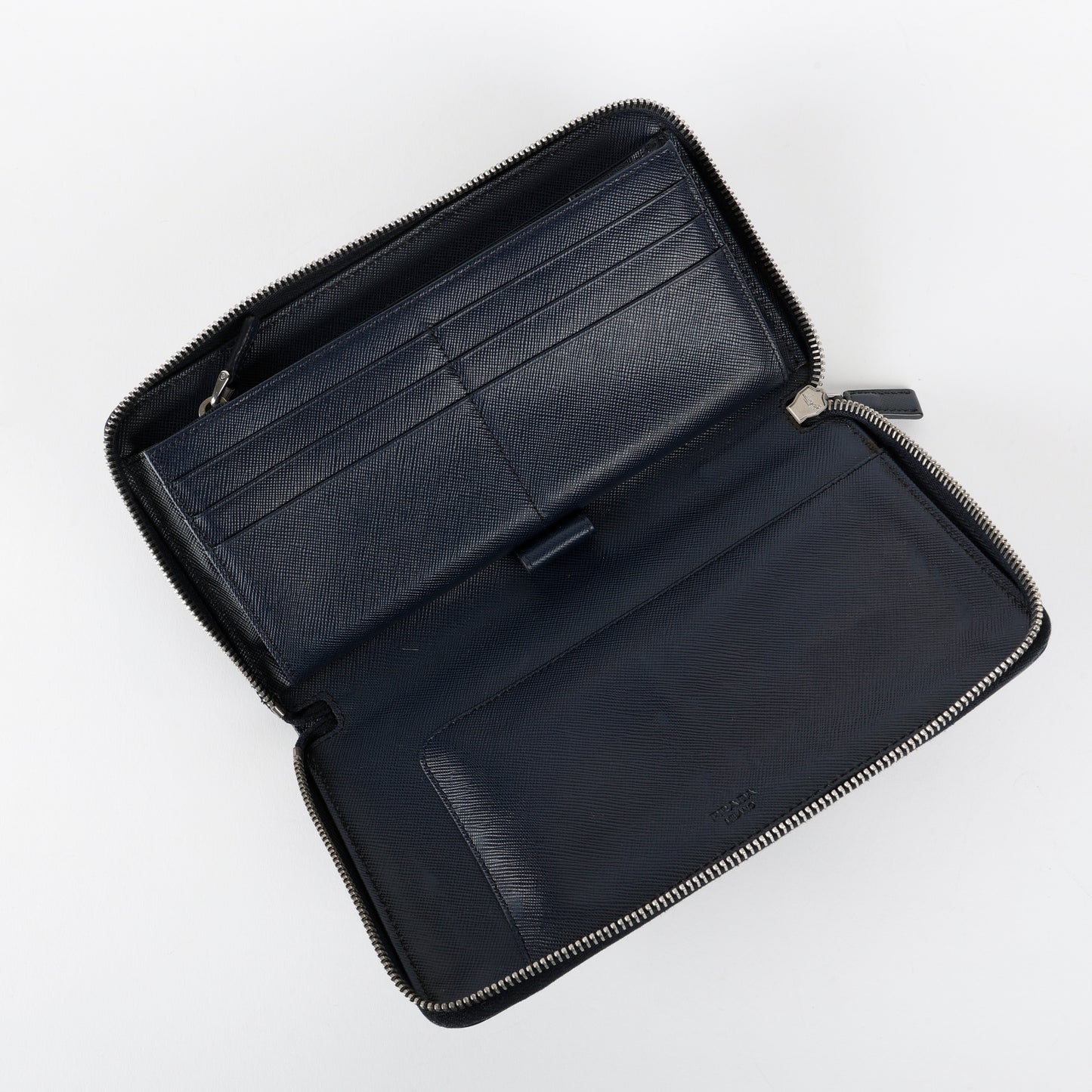 Long Zippy Travel Wallet, Navy Saffiano