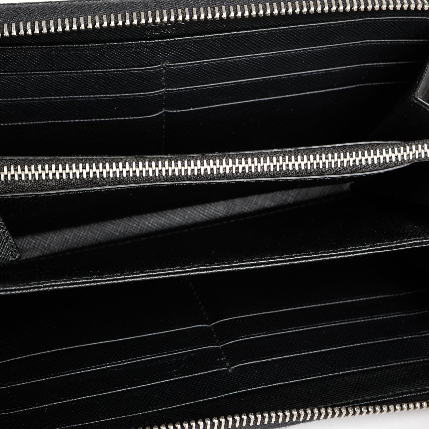 Large Zip Around Wallet, Black Saffiano