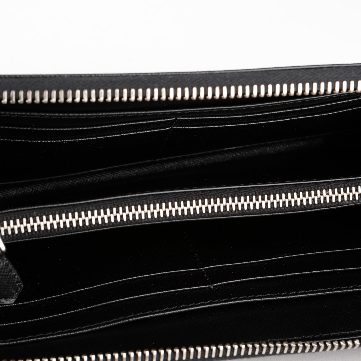 Zip Around Wallet, Black Saffiano Silver Hardware