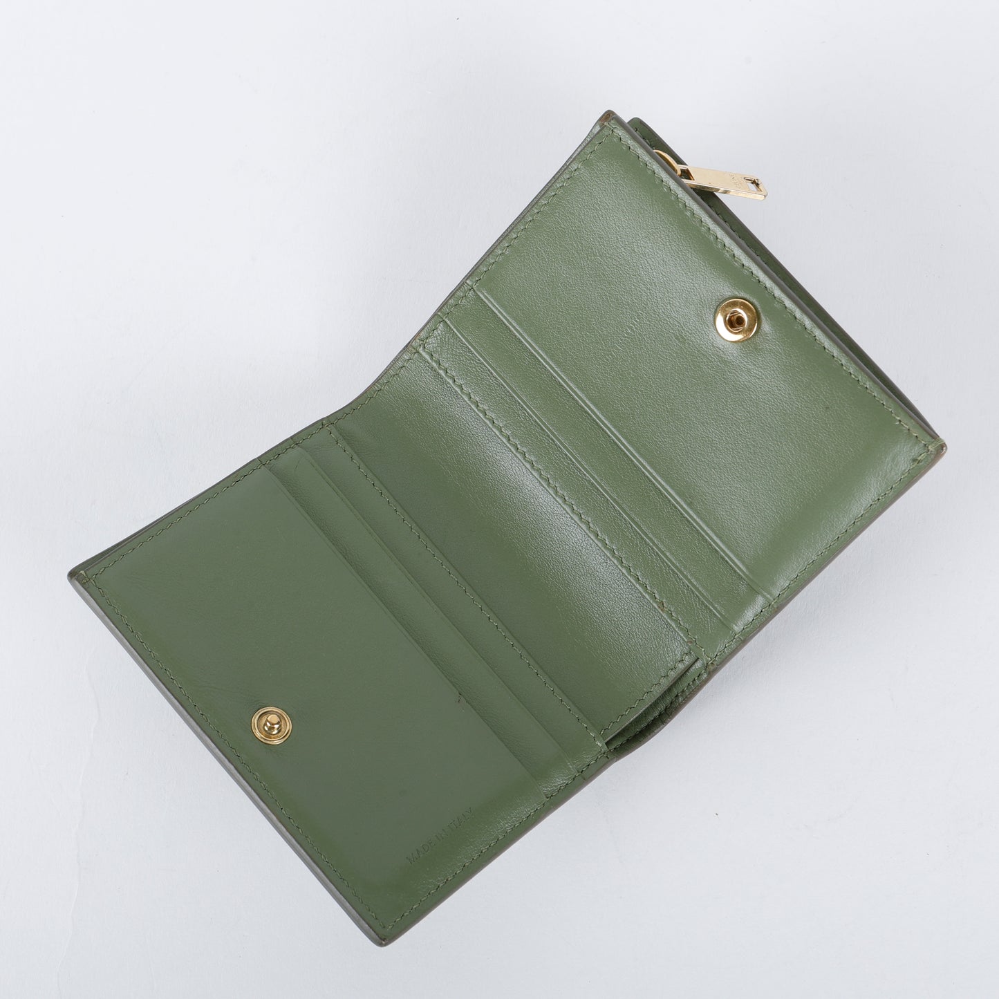 Small Bifold Wallet, Light Khaki Grained Calfskin