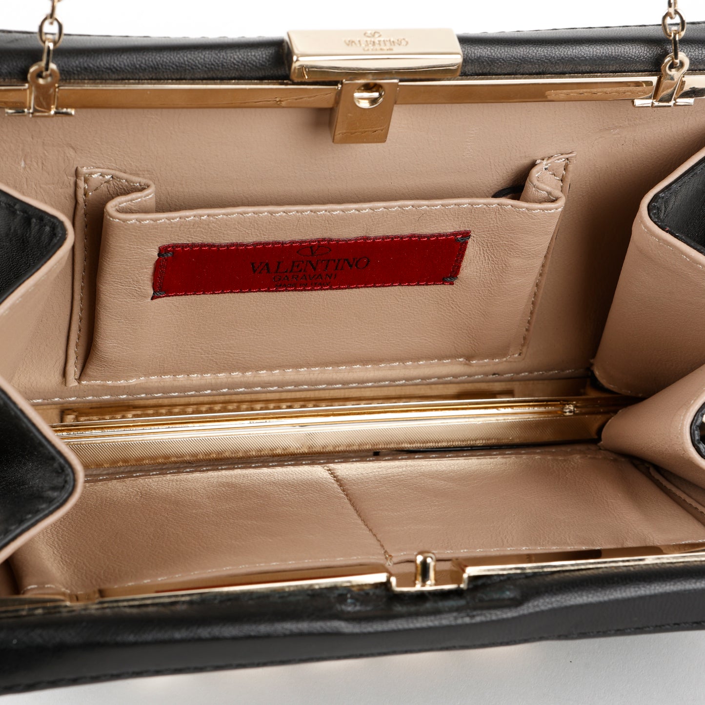 Rockstud Va Va Voom Clutch on Chain, Black Calfskin