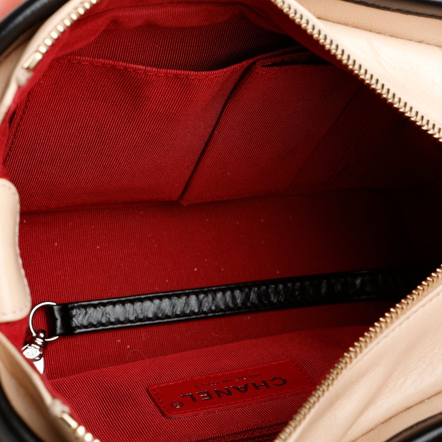 Small Gabrielle Hobo, Black/Beige Aged Calfskin