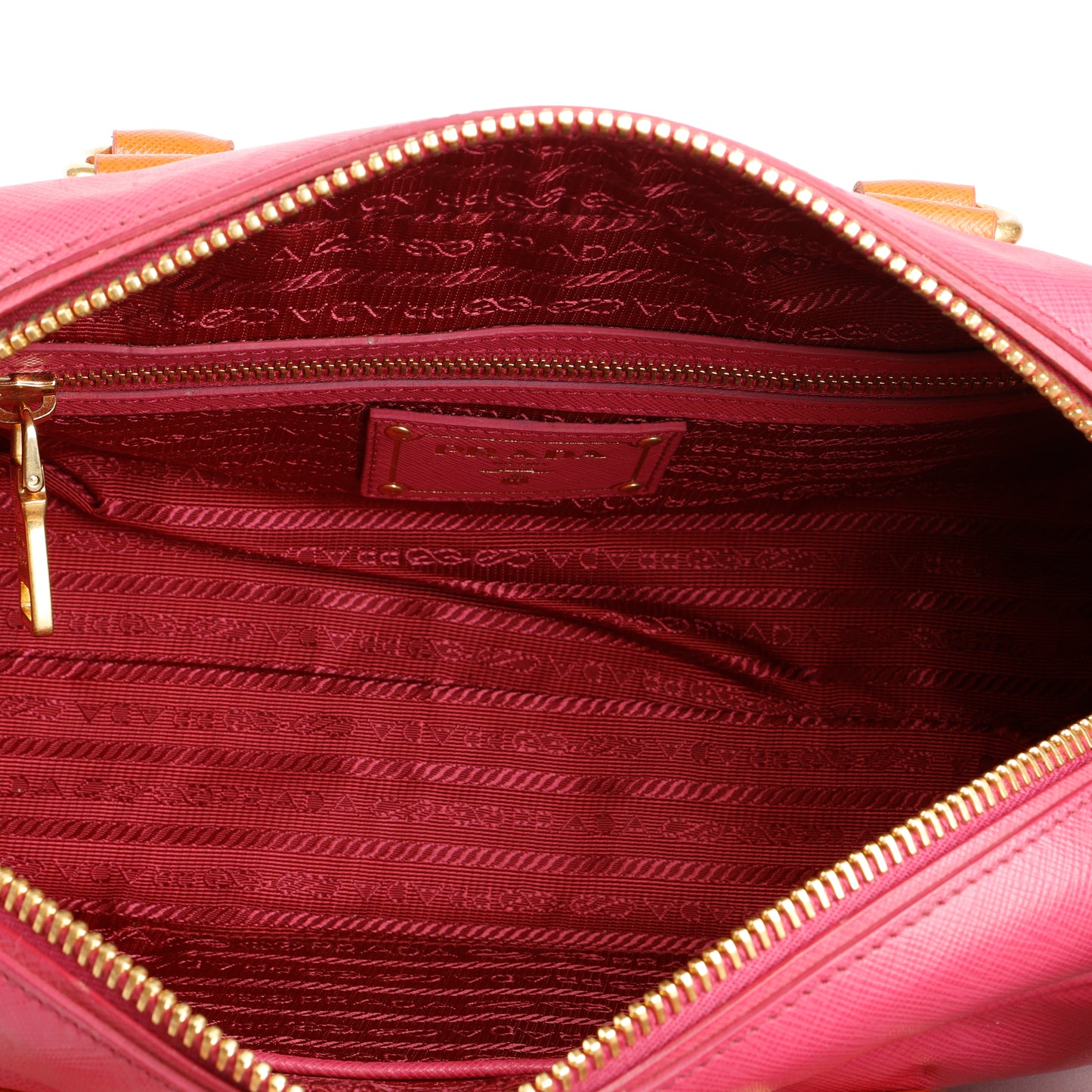 Bicolor Saffiano Bowler Bag, Fuchsia/Orange