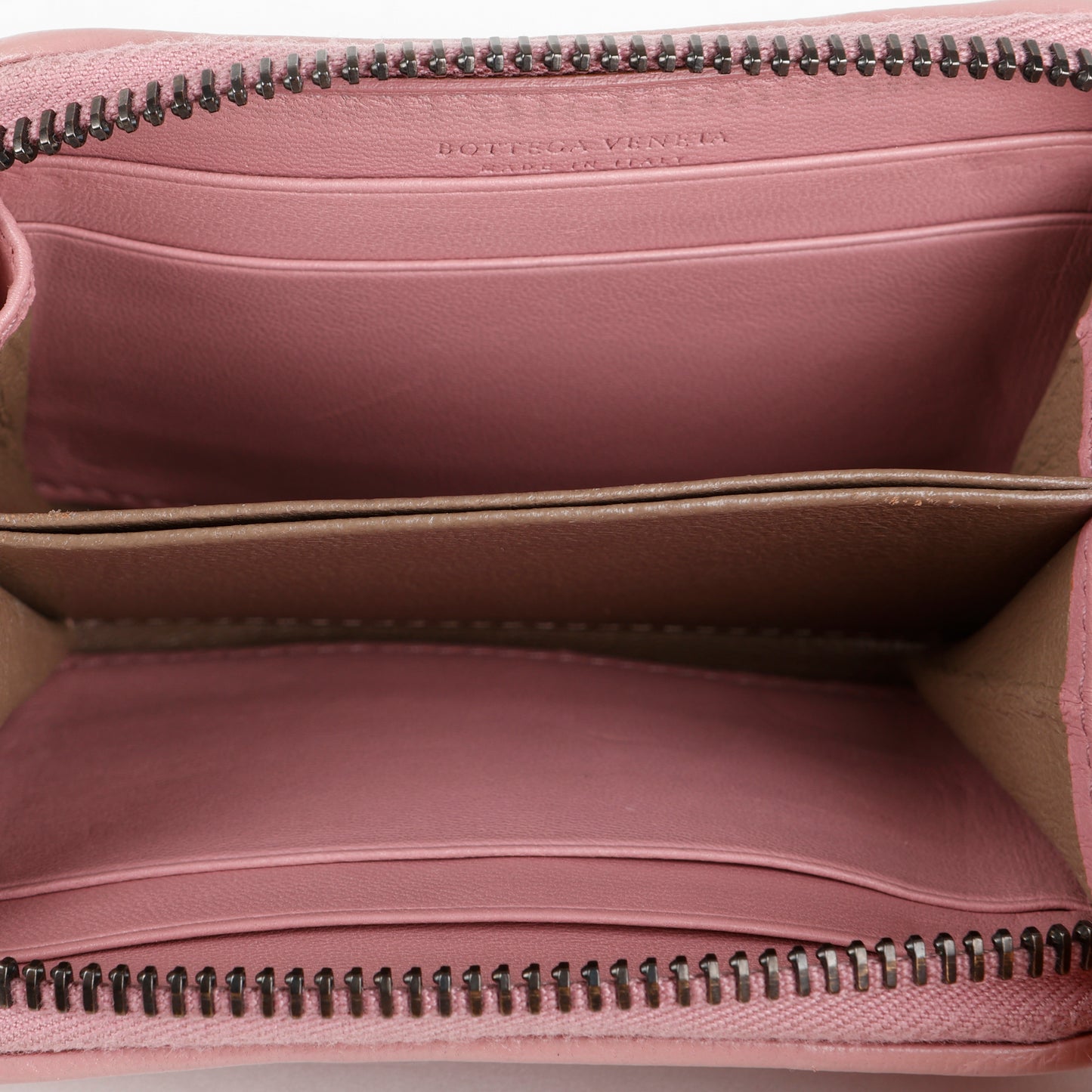 Small Intrecciato Bifold Zip Wallet, Dusty Rose