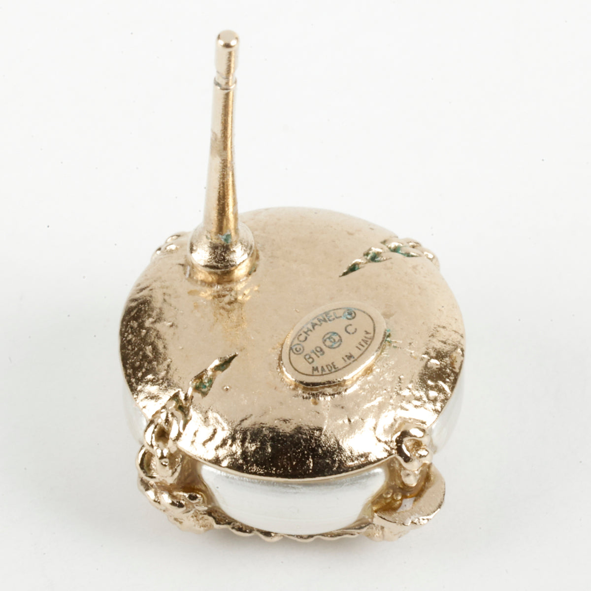 Gold CC Frame Pearl Studs