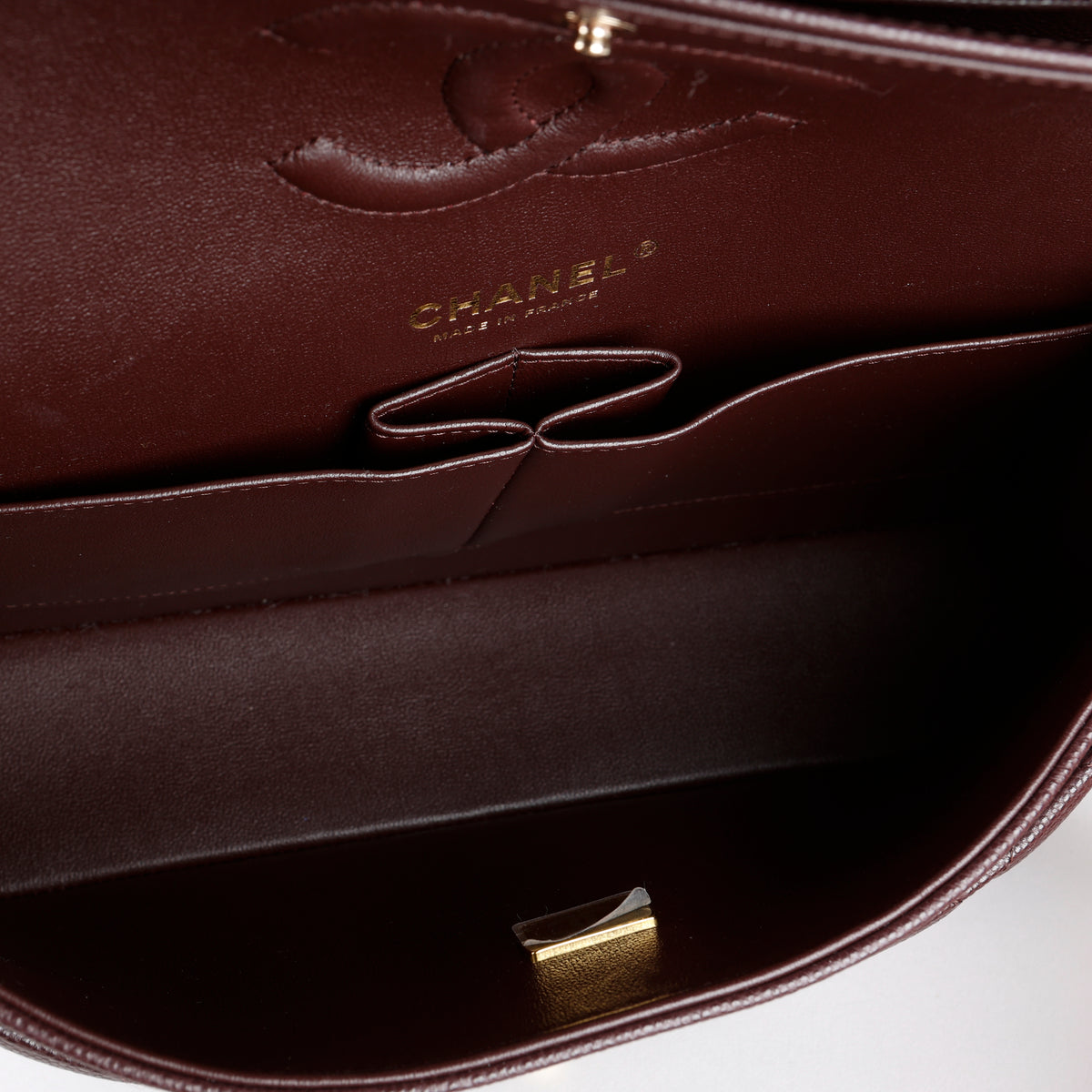 Caviar Medium Double Flap, Bordeaux Gold Hardware
