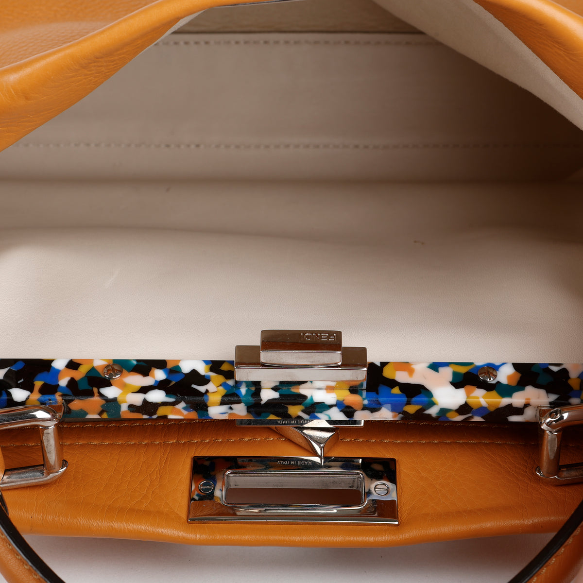 Medium Granite Plexiglass Peekaboo, Orange Calfskin