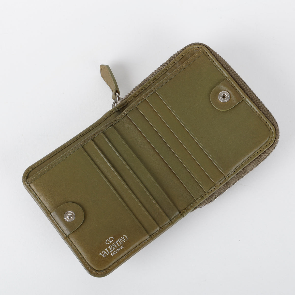 Mini V Logo Wallet, Olive Green Calfskin