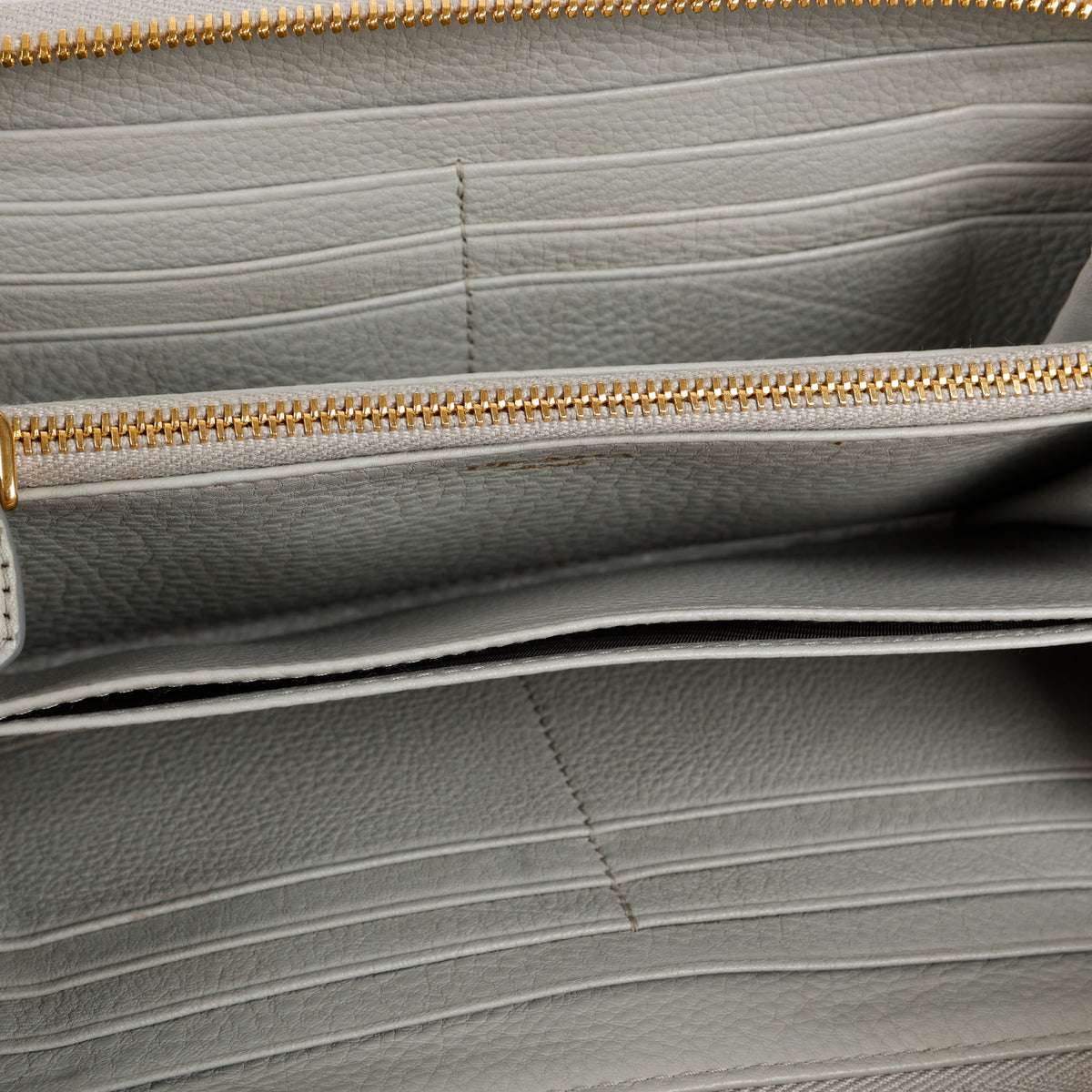 Zip Around Wallet, Grey Grained Calfskin