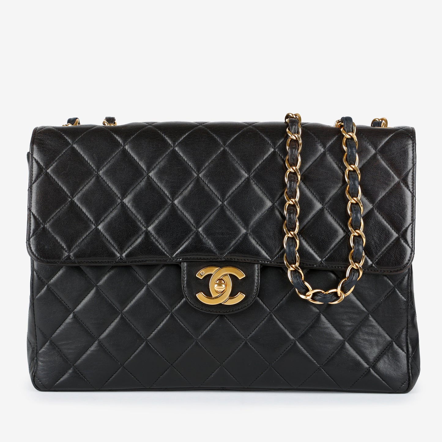 Lambskin Single Flap, Black Gold Hardware
