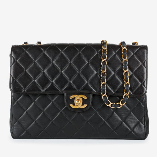 Lambskin Single Flap, Black Gold Hardware