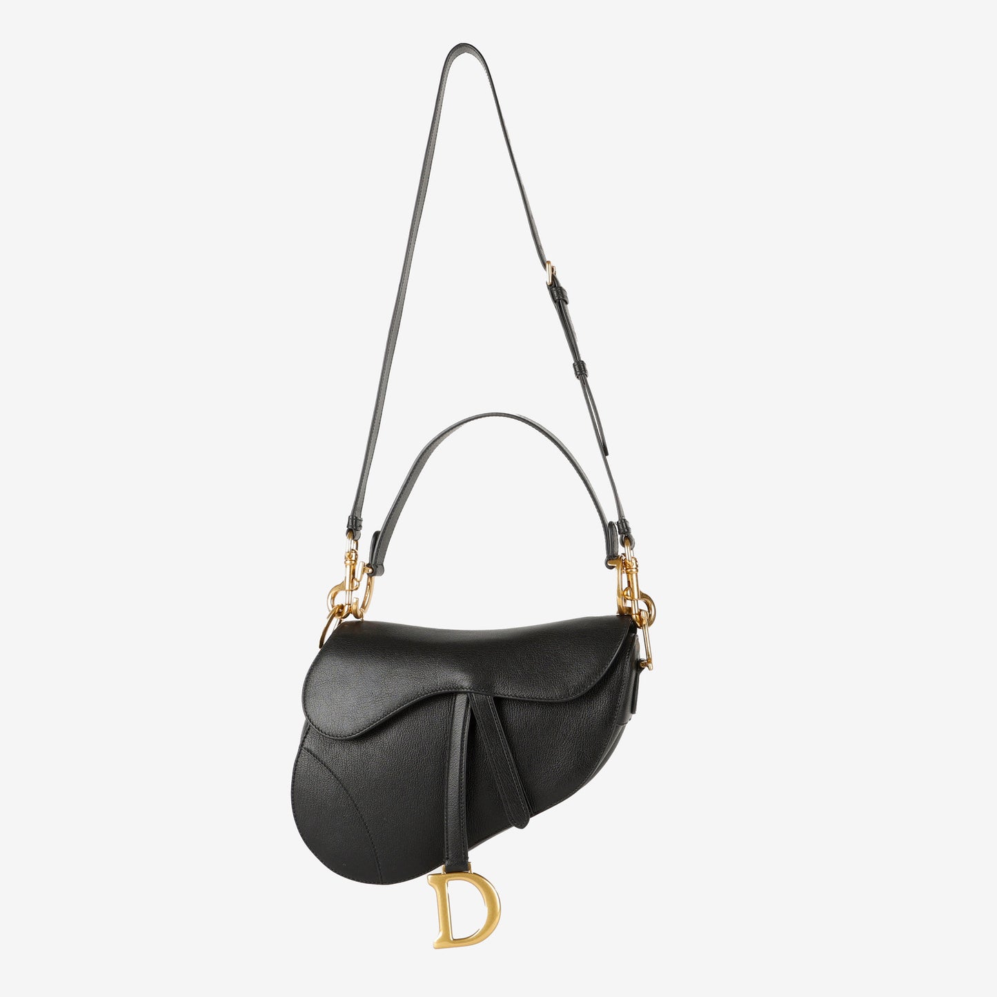 Medium Saddle Bag, Black Grained Calfskin