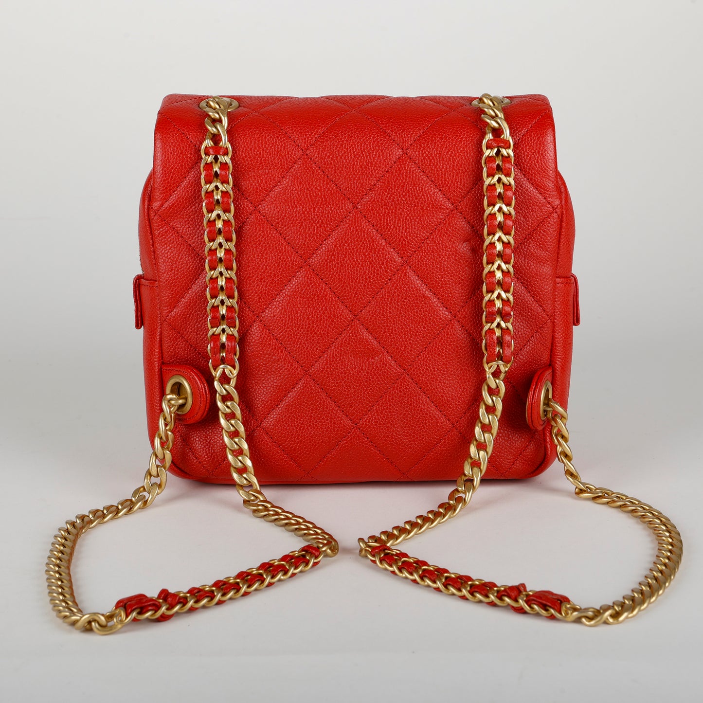 Quilted Chain Melody Backpack, Red Caviar