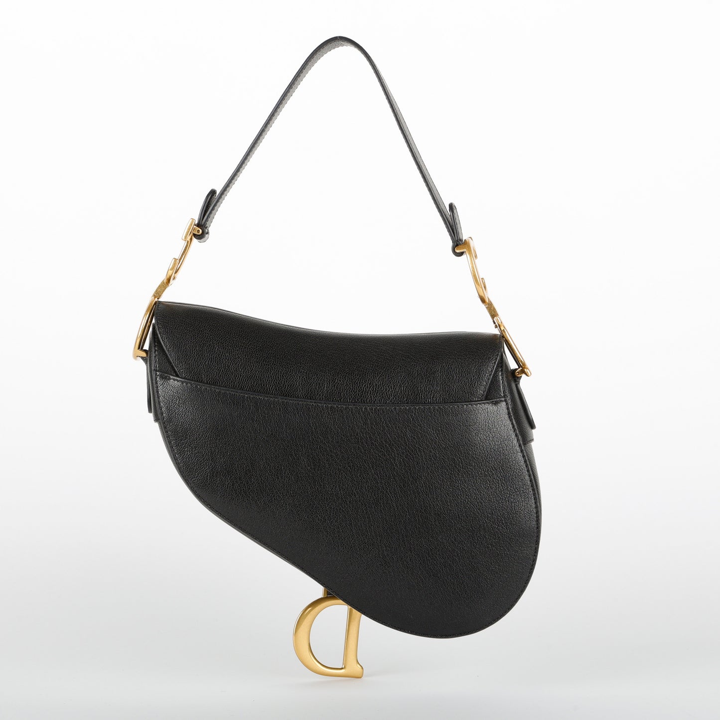 Medium Saddle Bag, Black Grained Calfskin