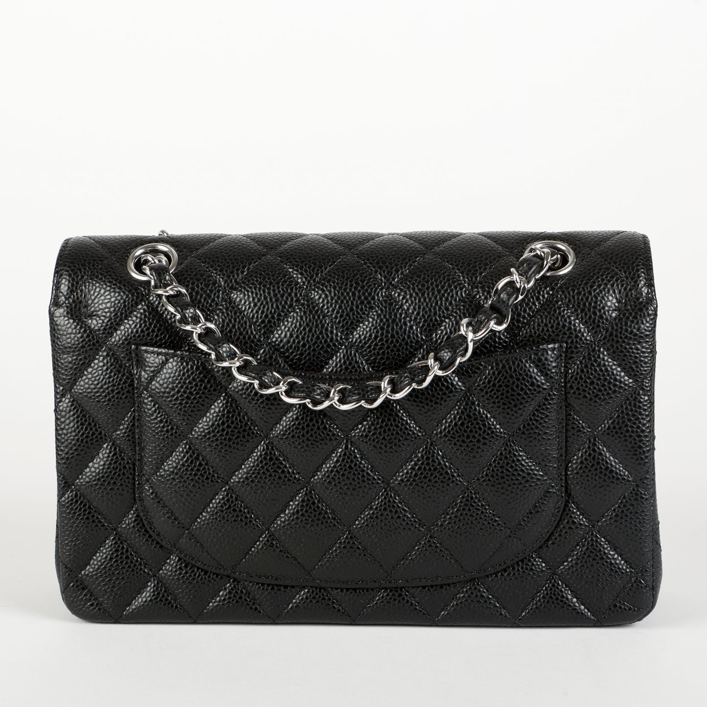 Black Caviar Small Double Flap Silver Hardware
