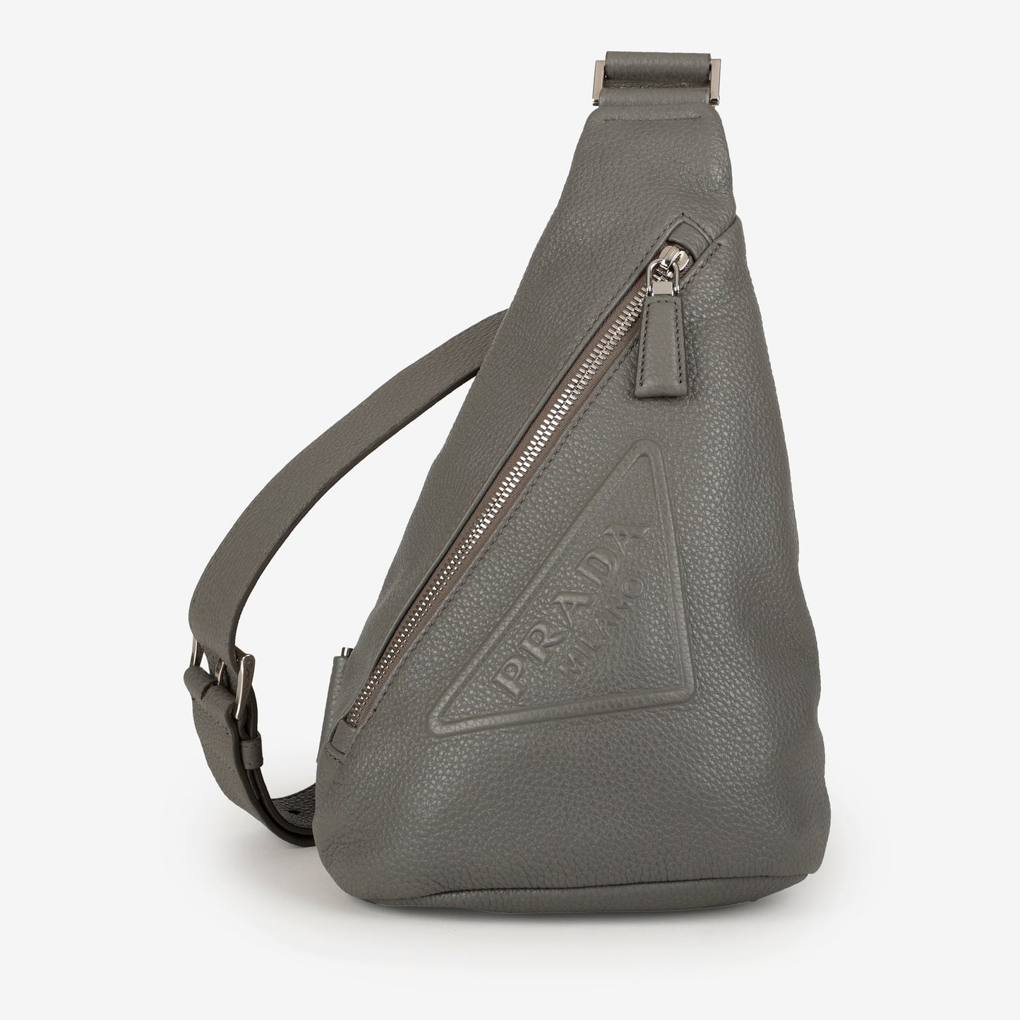Sling Triangle Sport Belt Bag, Grey Calfskin
